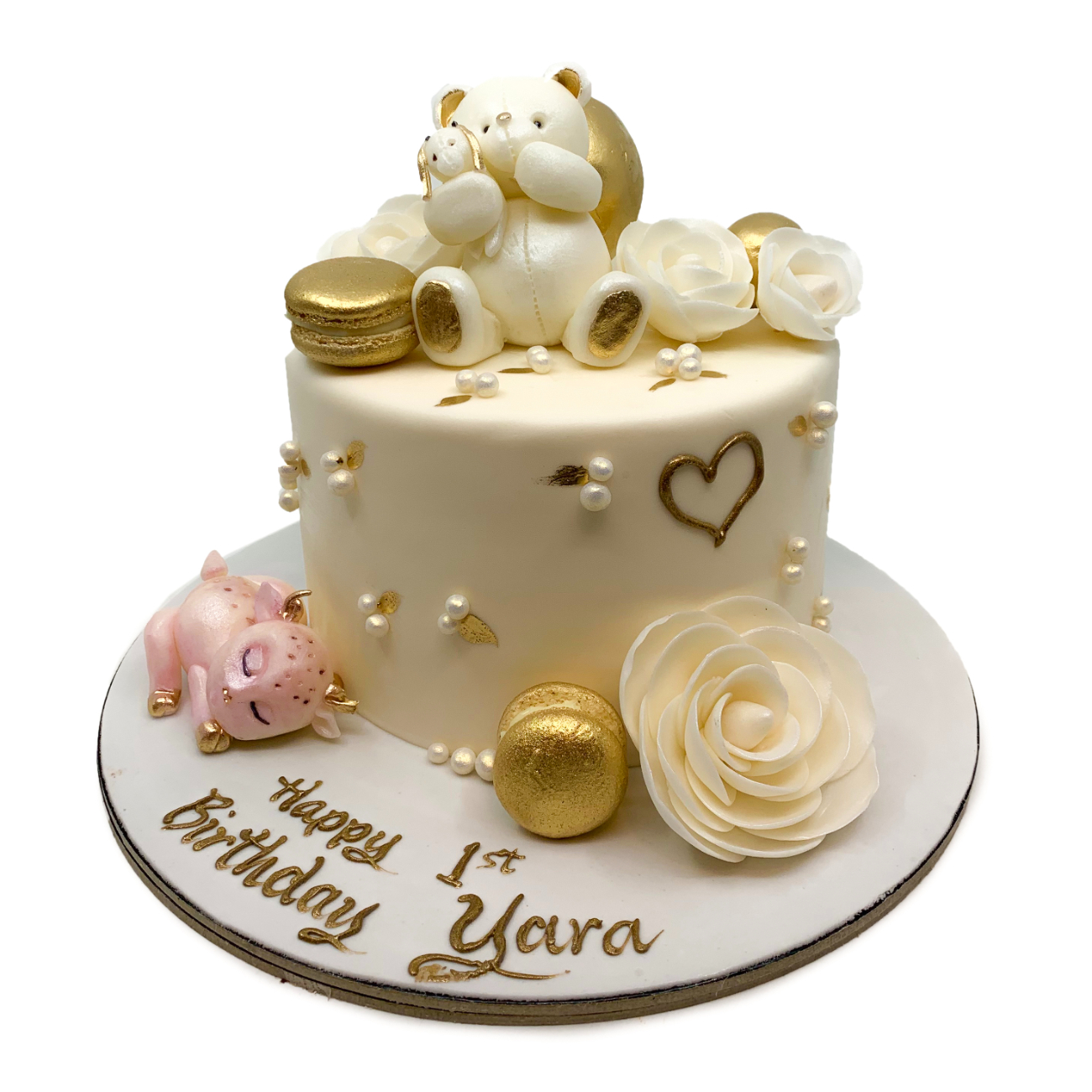 Golden Pearl Teddy Bear Birthday Cake