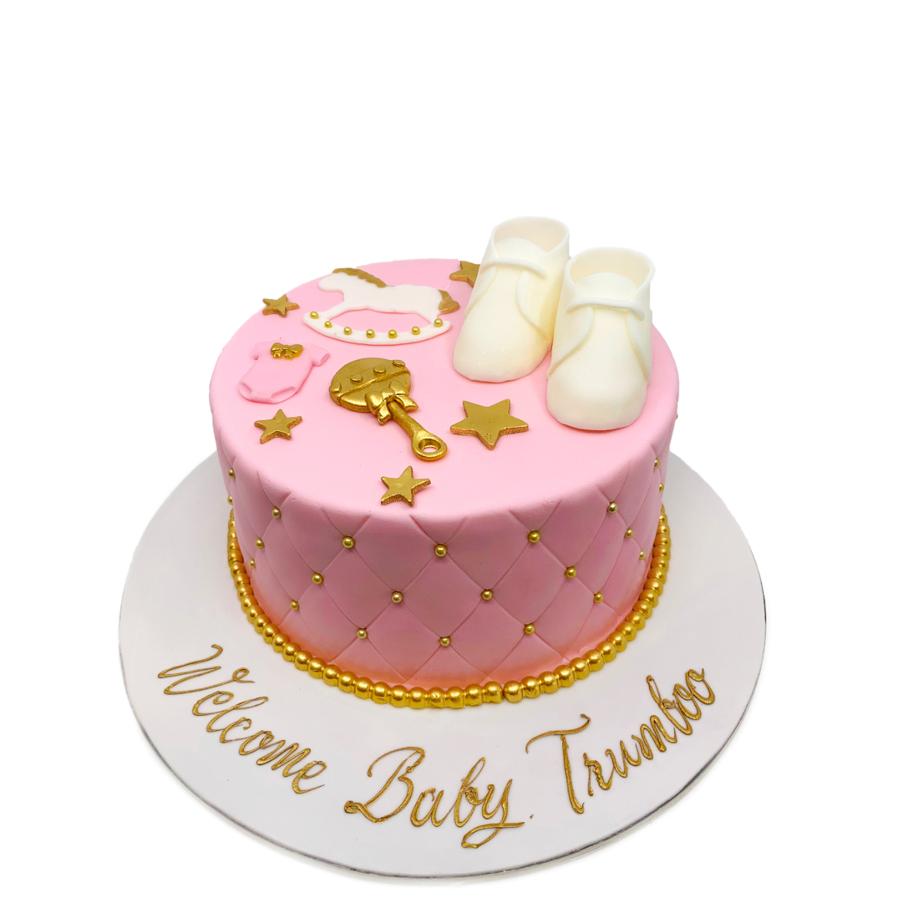 Classic Pink & Gold Baby Welcome Cake