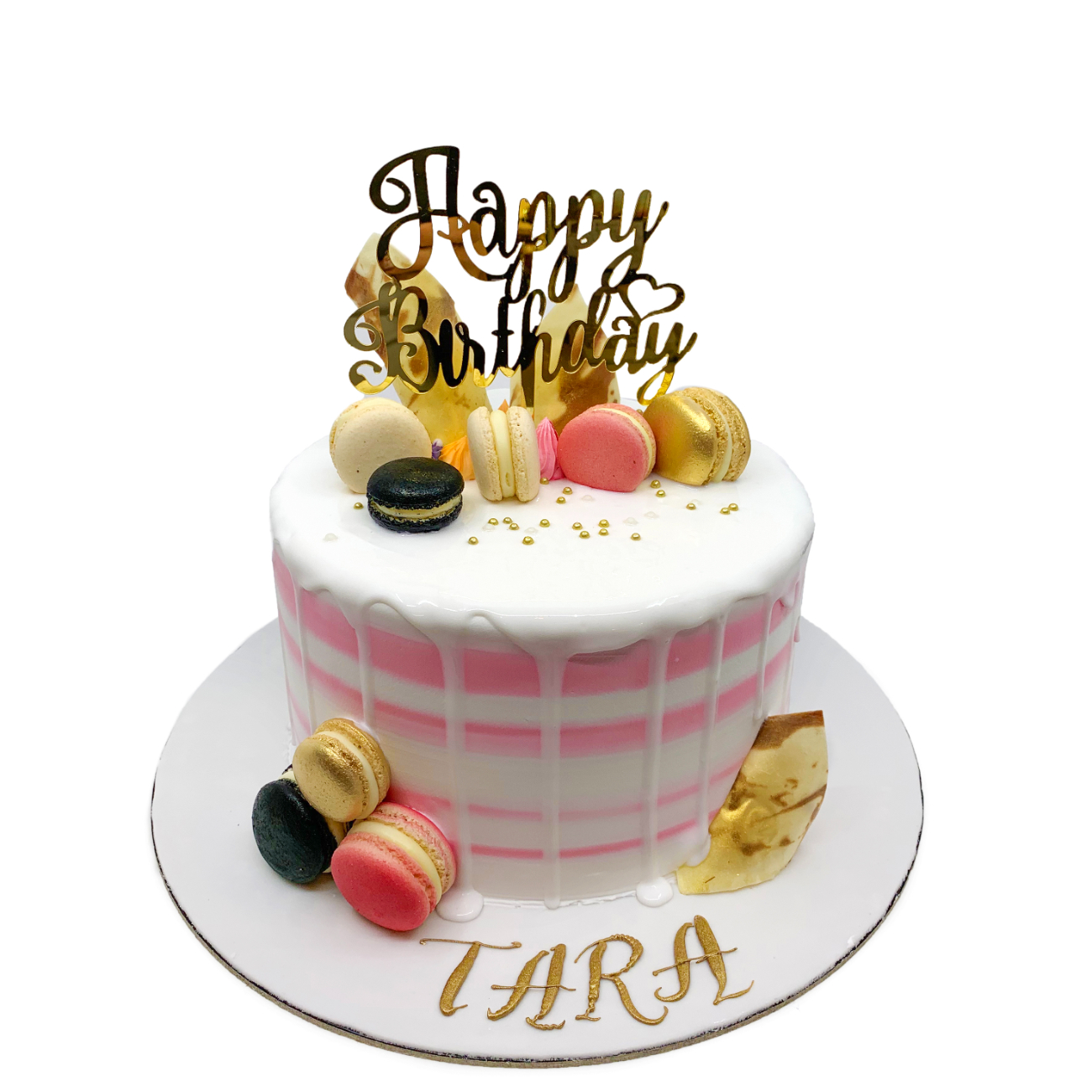 Pastel Striped Macaron Drip Cake