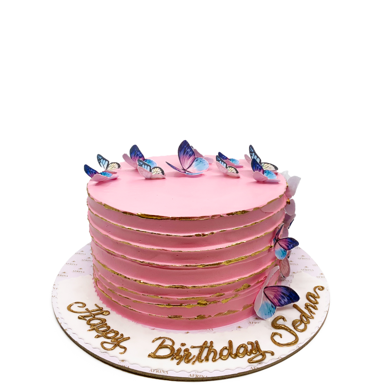 Pink Satin Ribbon & Butterfly Cake