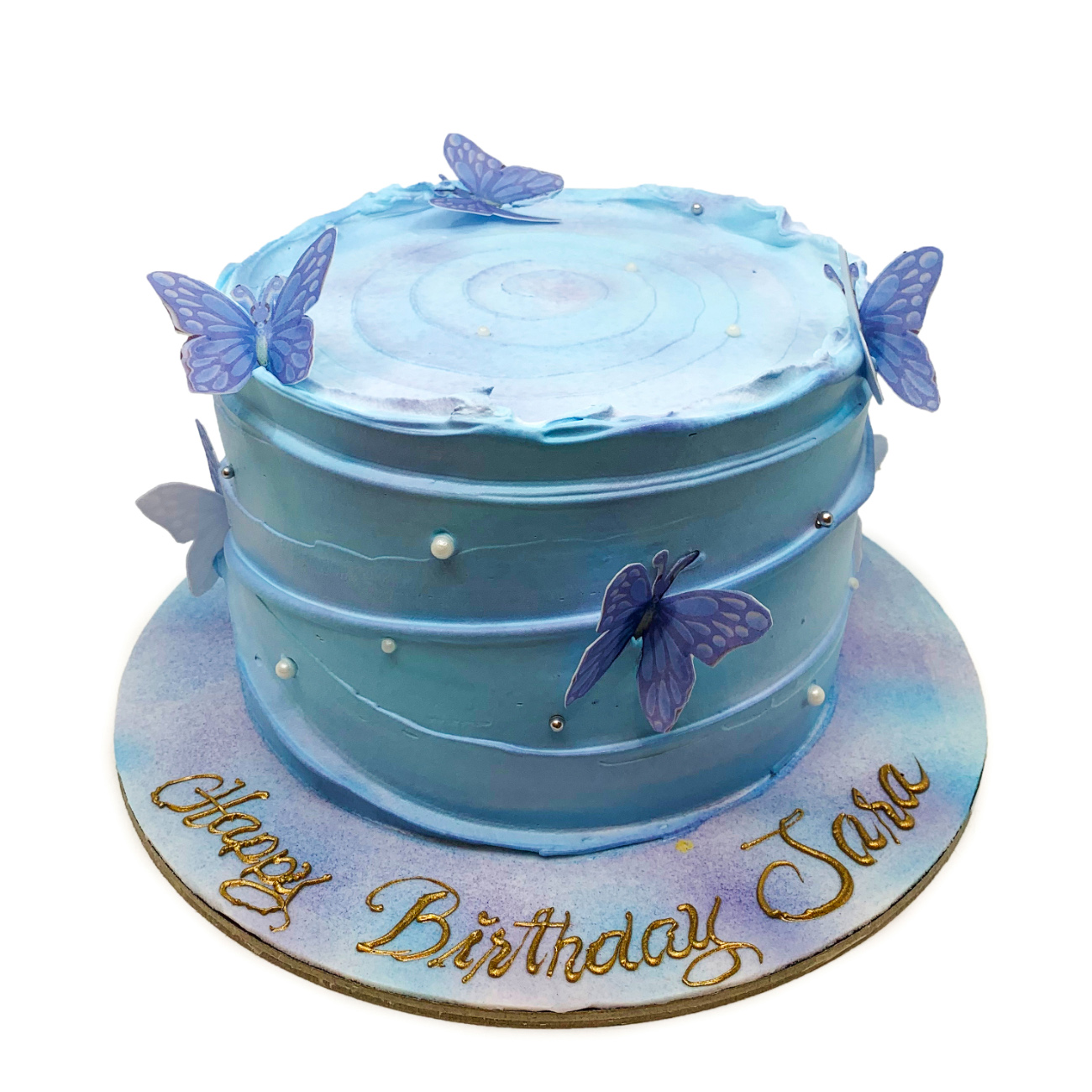 Serene Blue Fluttering Butterfly Cake