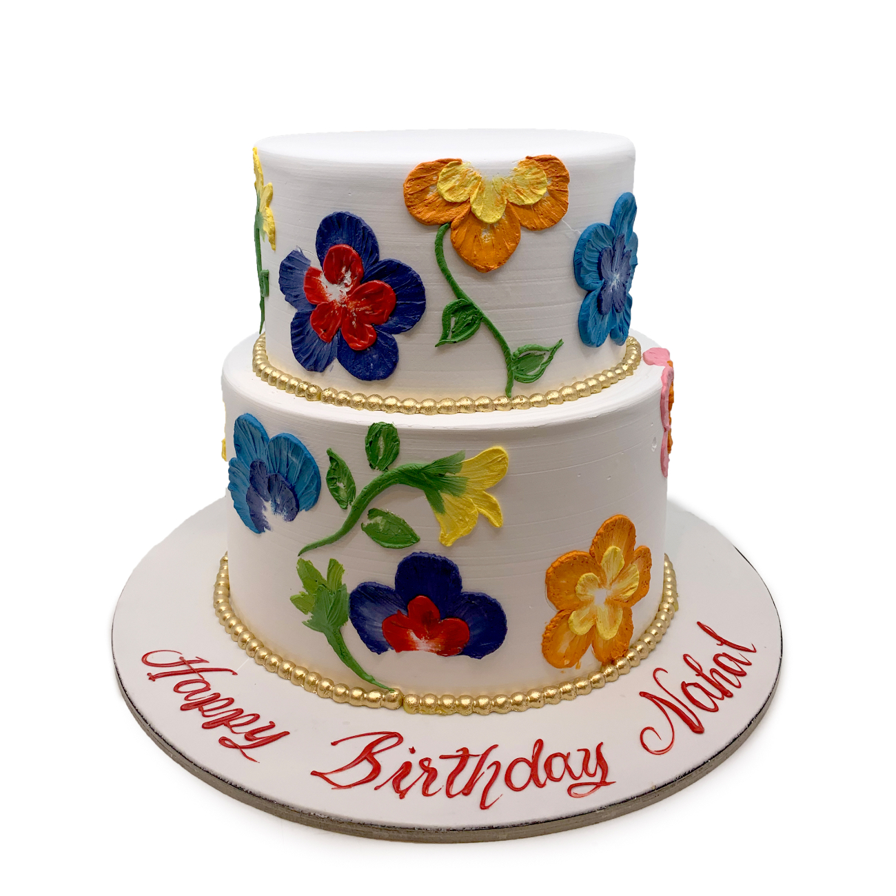 Turquoise & Gold Monogram Drip Cake