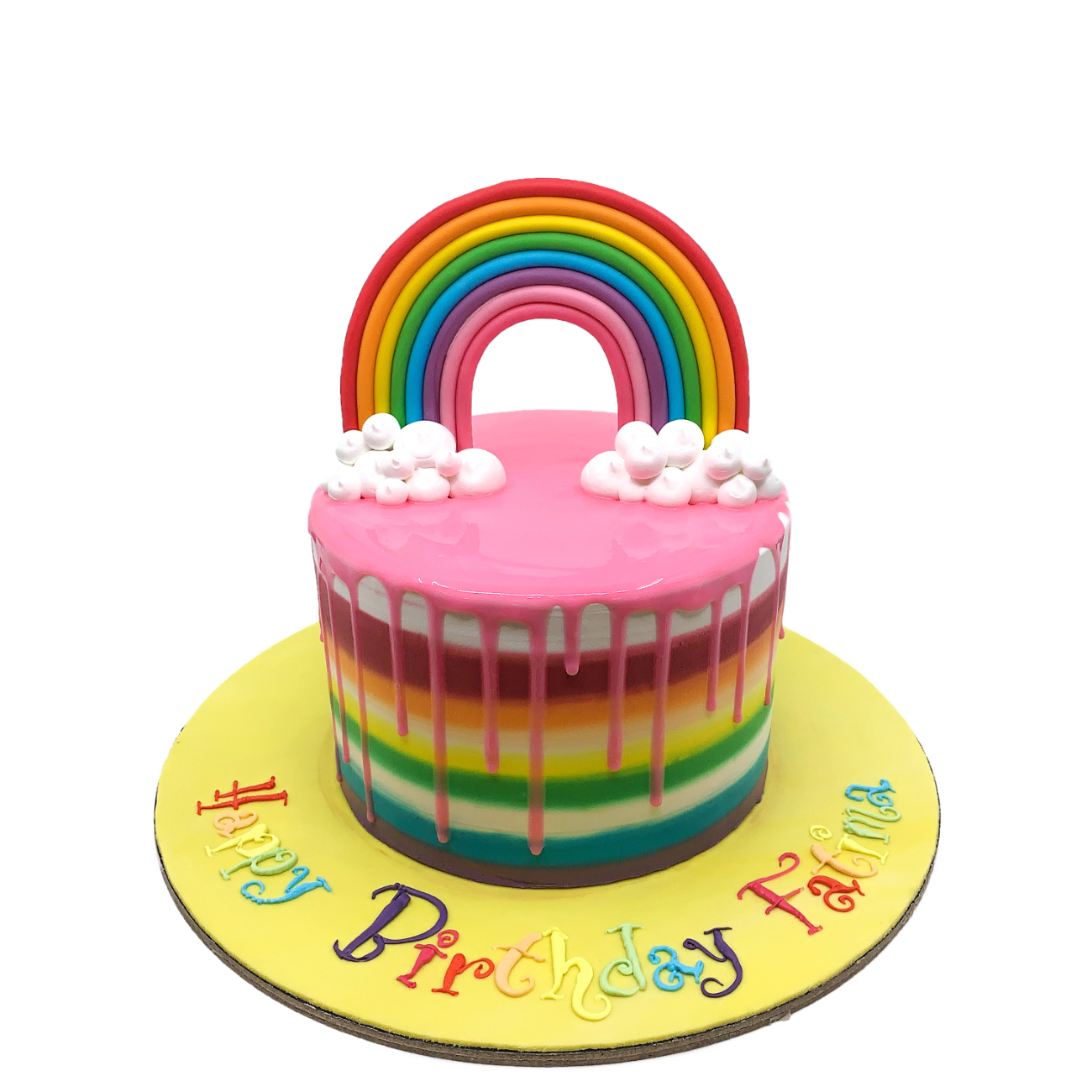Vibrant Rainbow Over Clouds Drip Cake