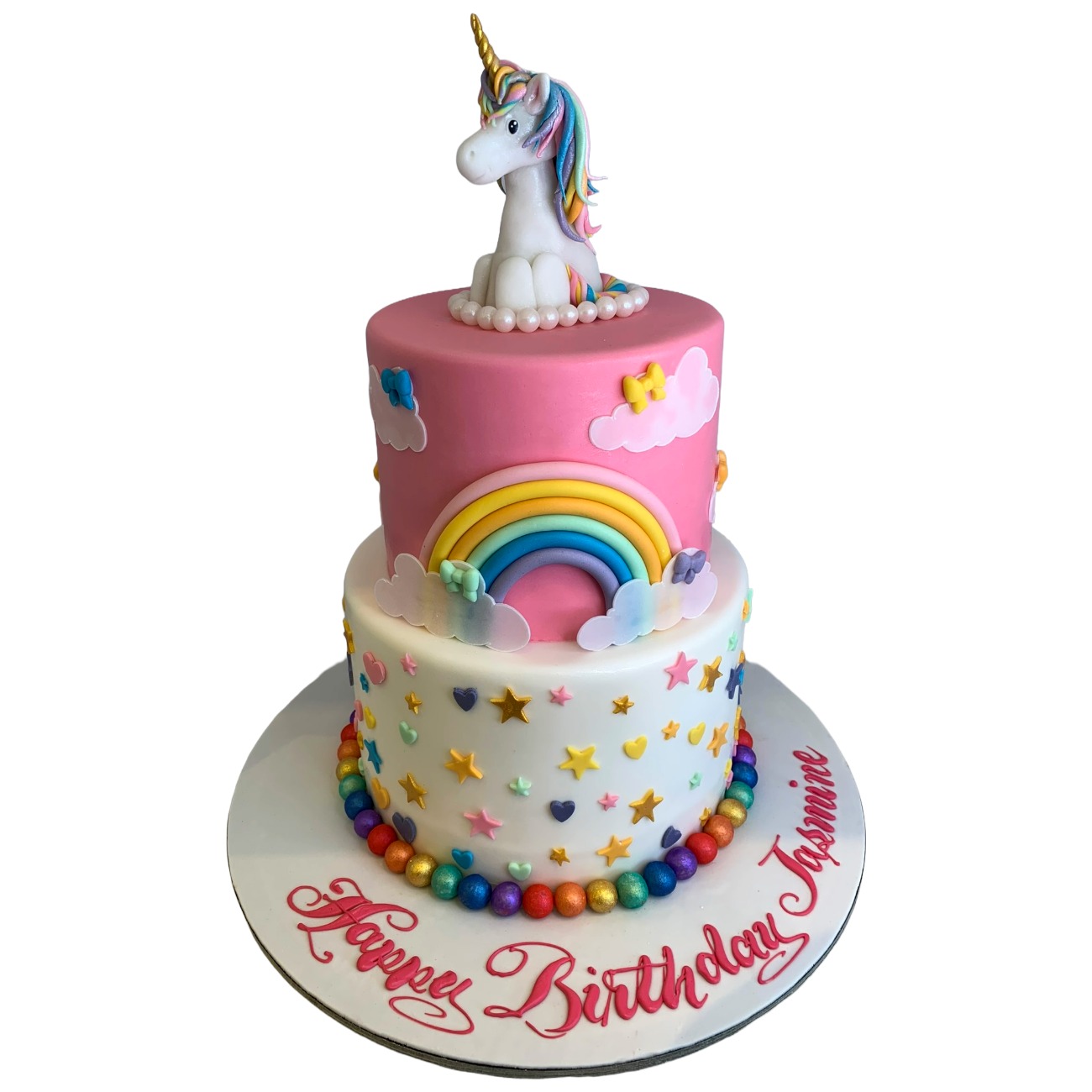 2 layer Pastels & Pearls Unicorn 3D Cake