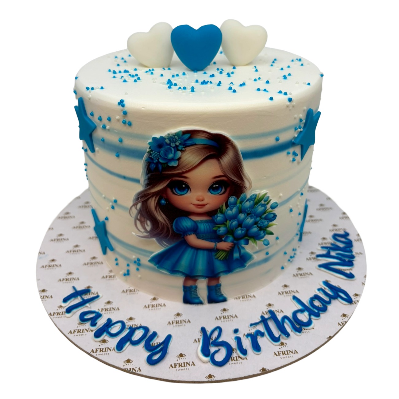 Blue and White Sapphire Dreams Doll & Stars Cake