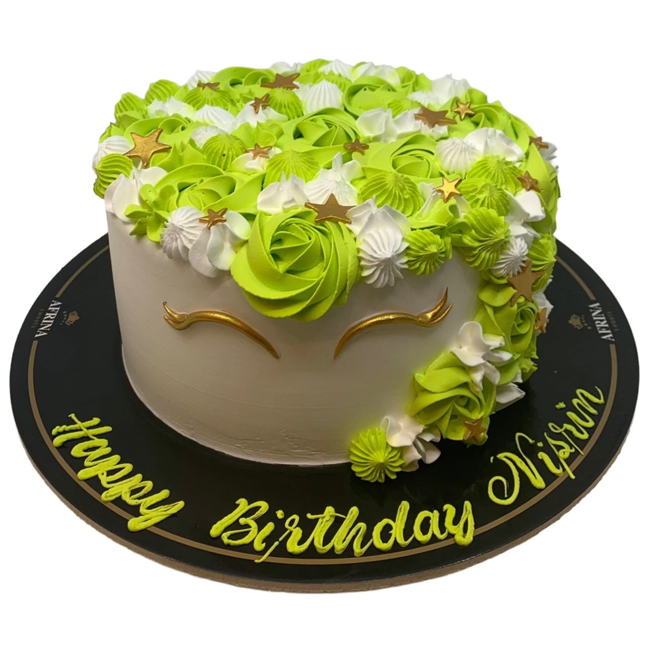 Lime & Gold Sleeping Eyes Unicorn Cake