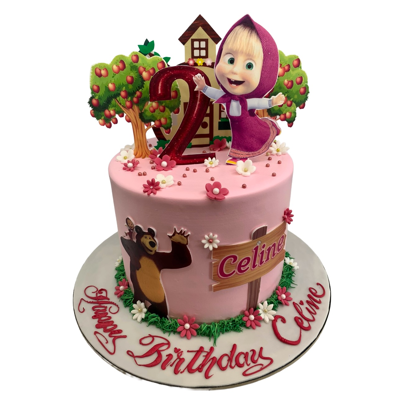 Masha and the Bear Playful Pink Birthday Cake