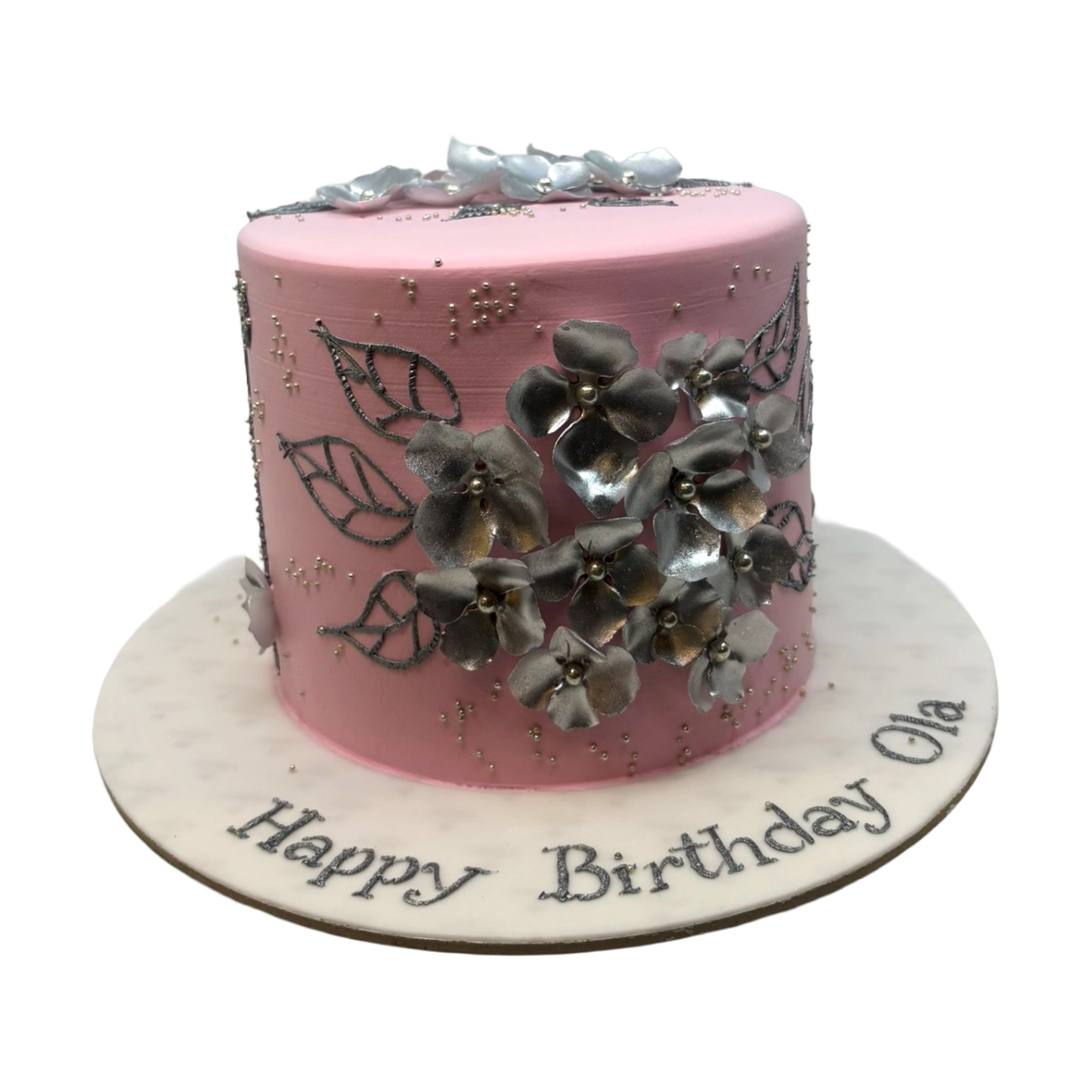Metallic Blossom Birthday Cake
