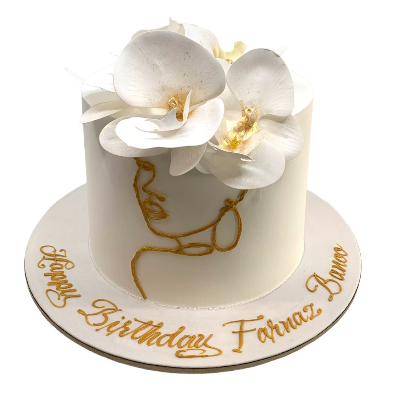 Minimalist Golden Line Art Face Cake