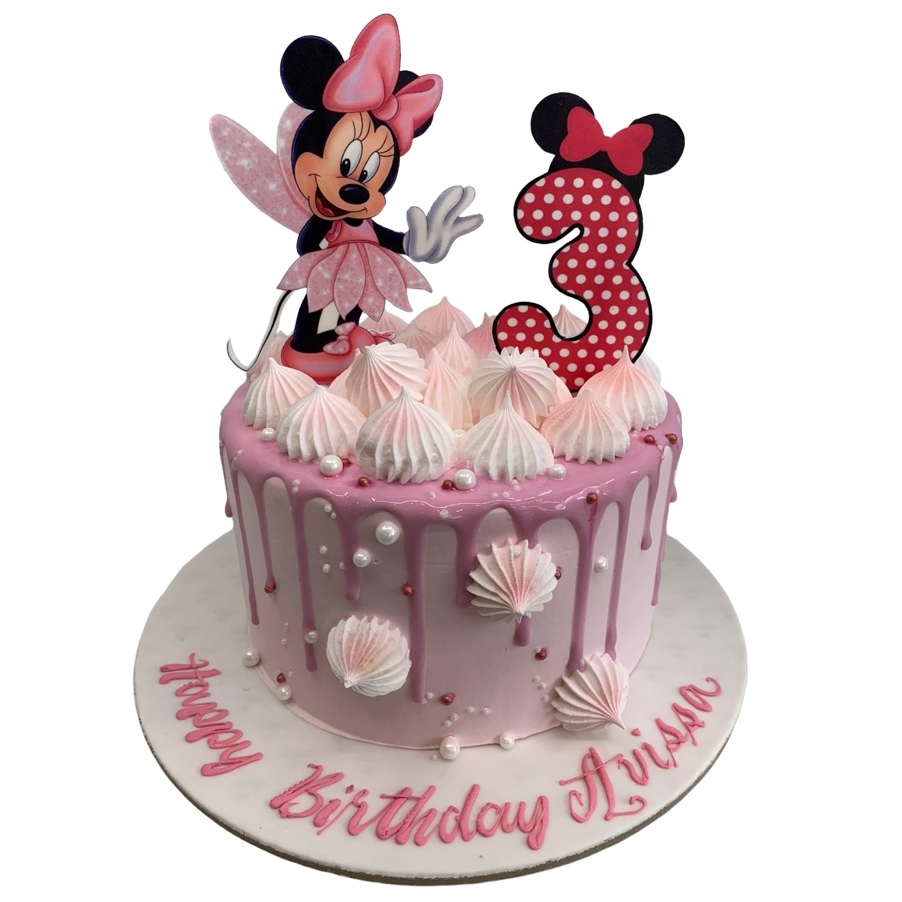 Minnie Mouse Pink Meringue Drip Cake