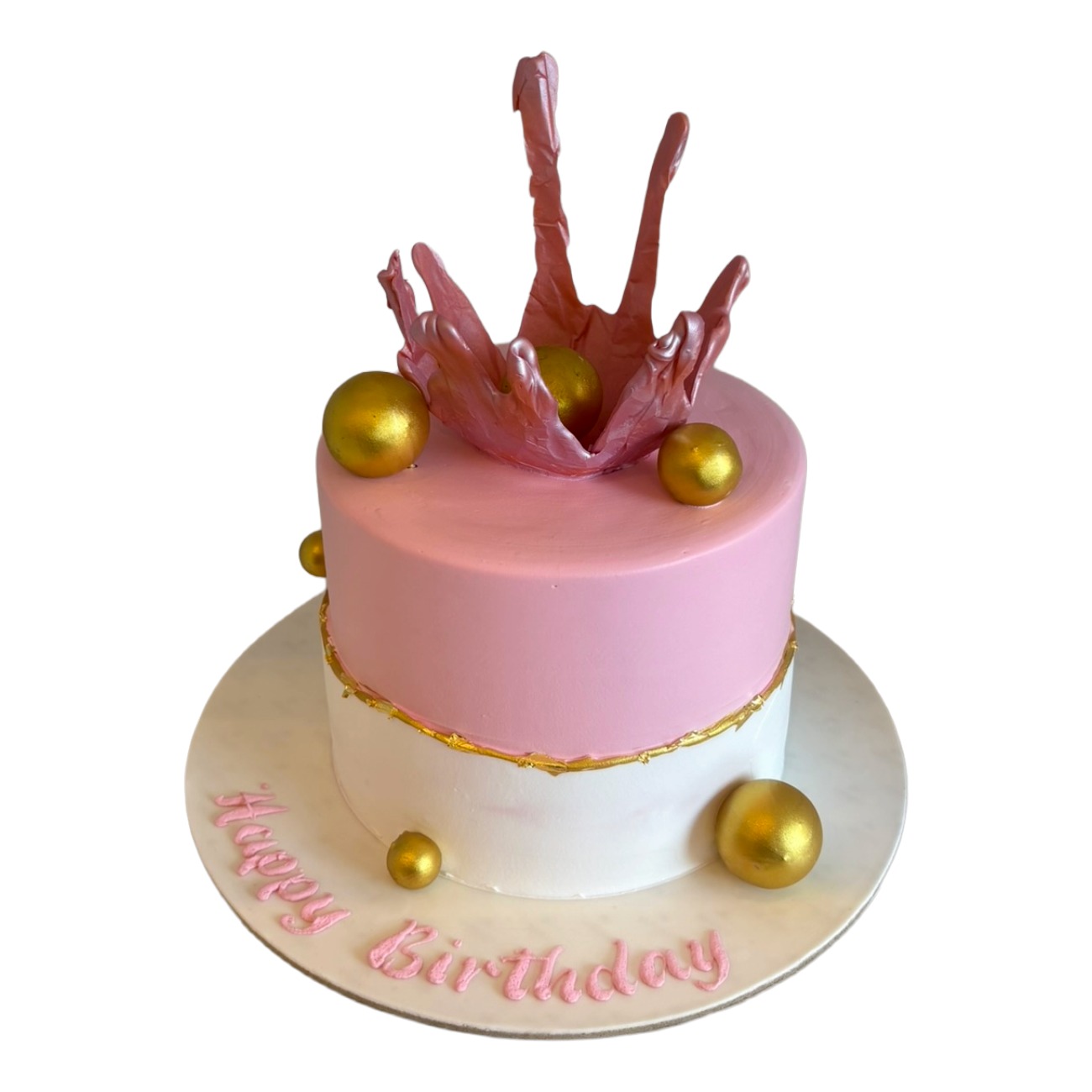 Modern Pink Crown & Gold Sphere Cake