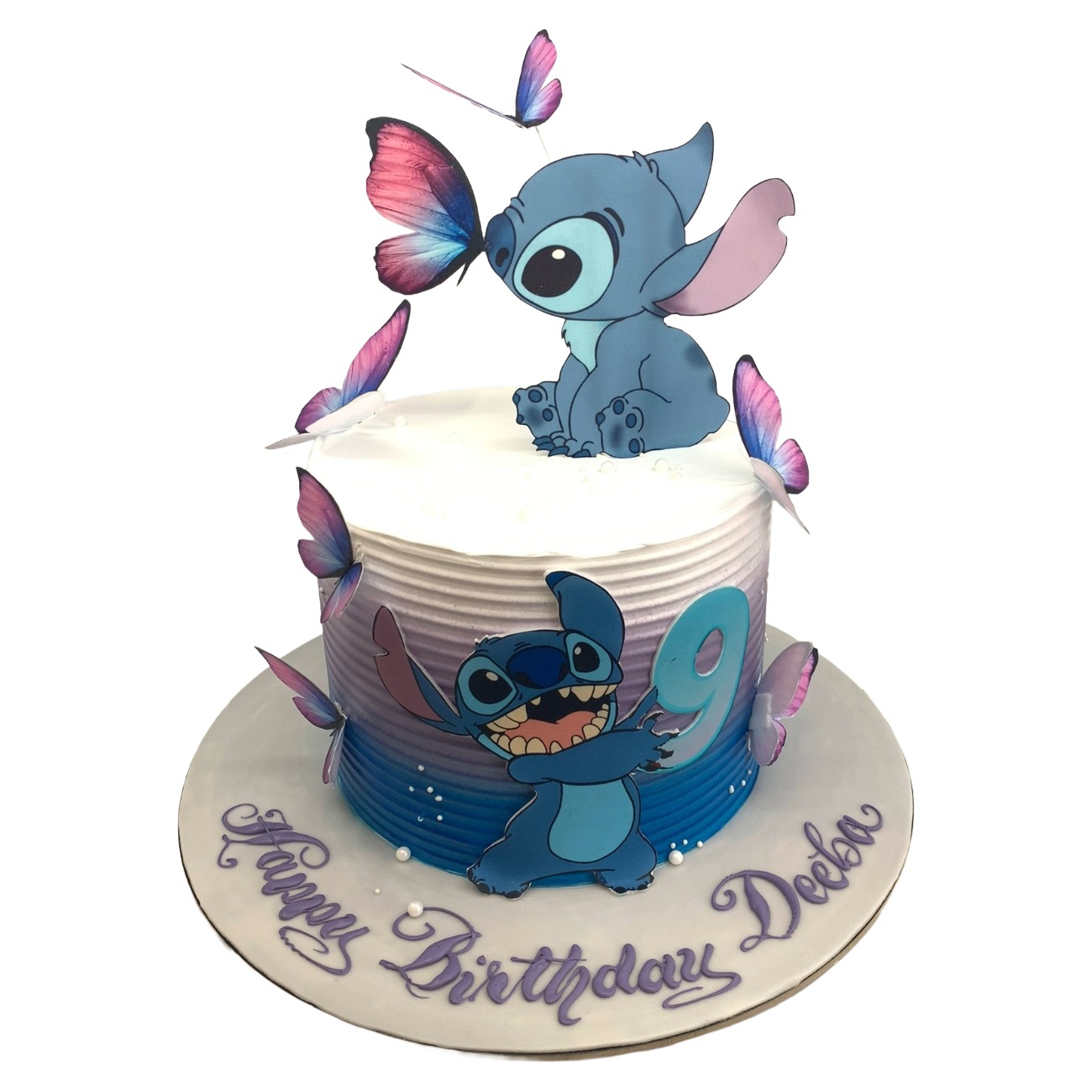 Ombre Blue Stitch Butterfly Cake
