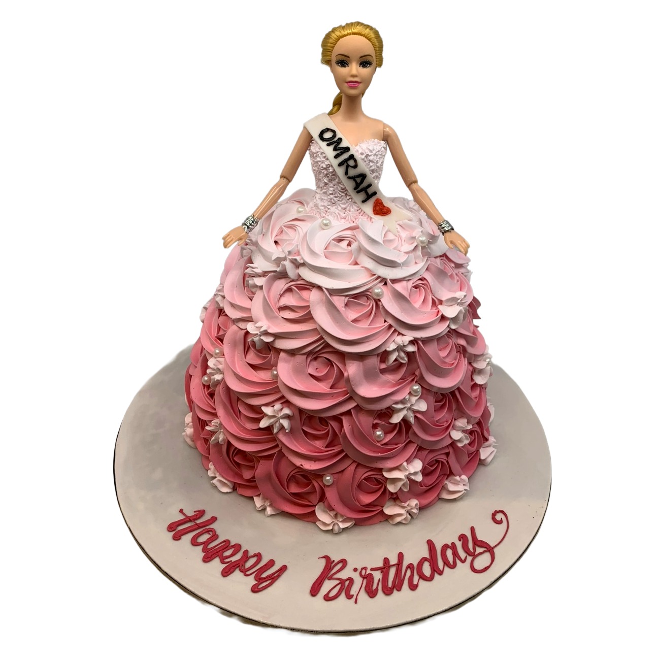 Ombre Pink Barbie Doll Rosette Cake