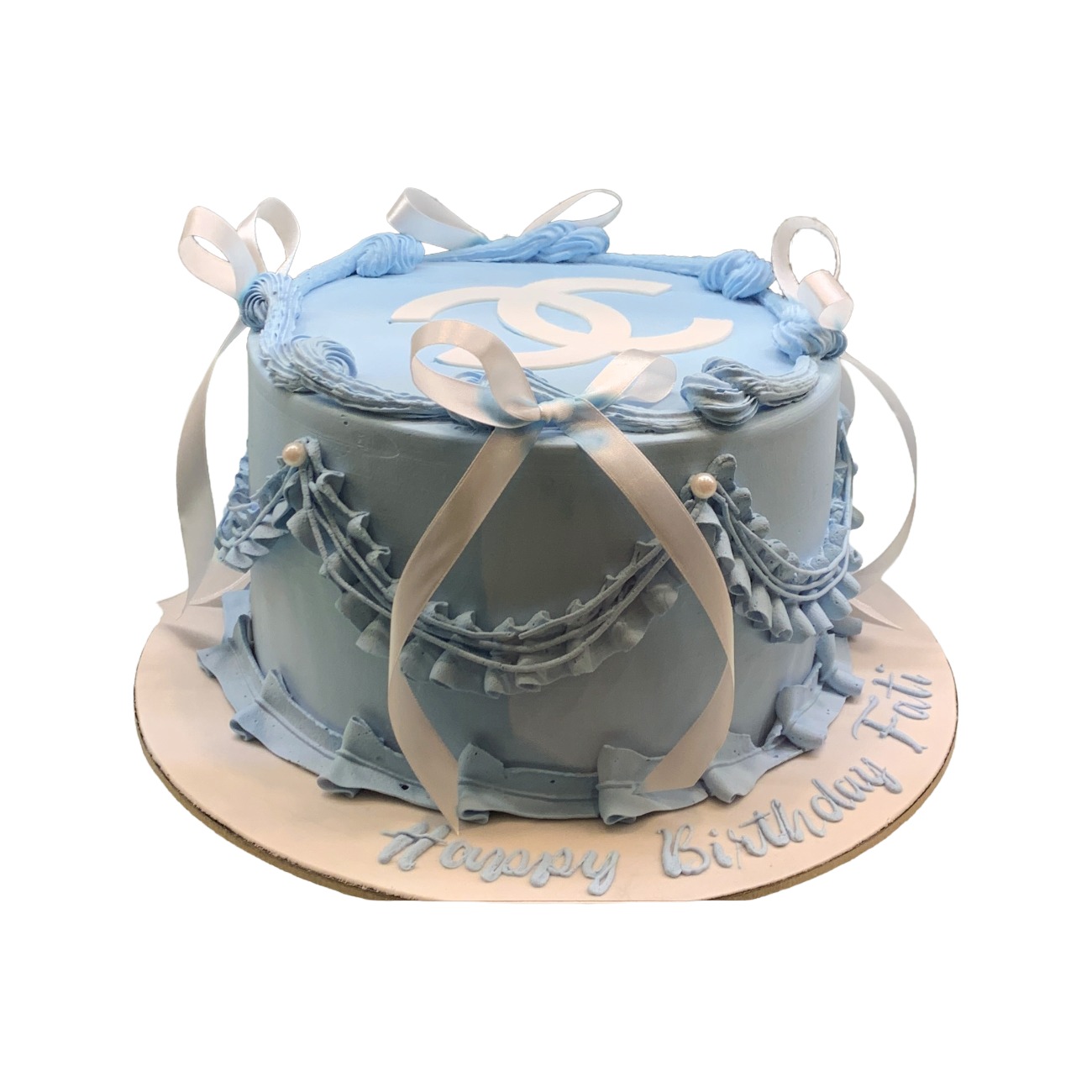 Pastel Blue High-Fashion Bow Cake