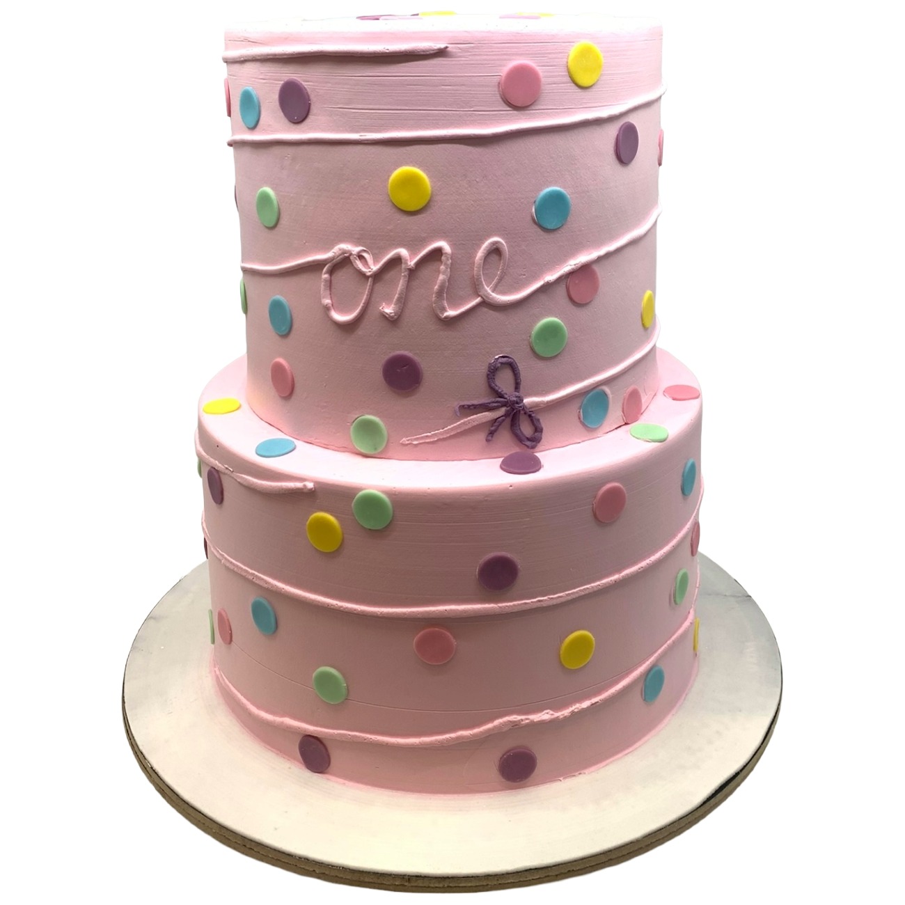 Pastel Confetti Polka Dots Two Tier Birthday Cake