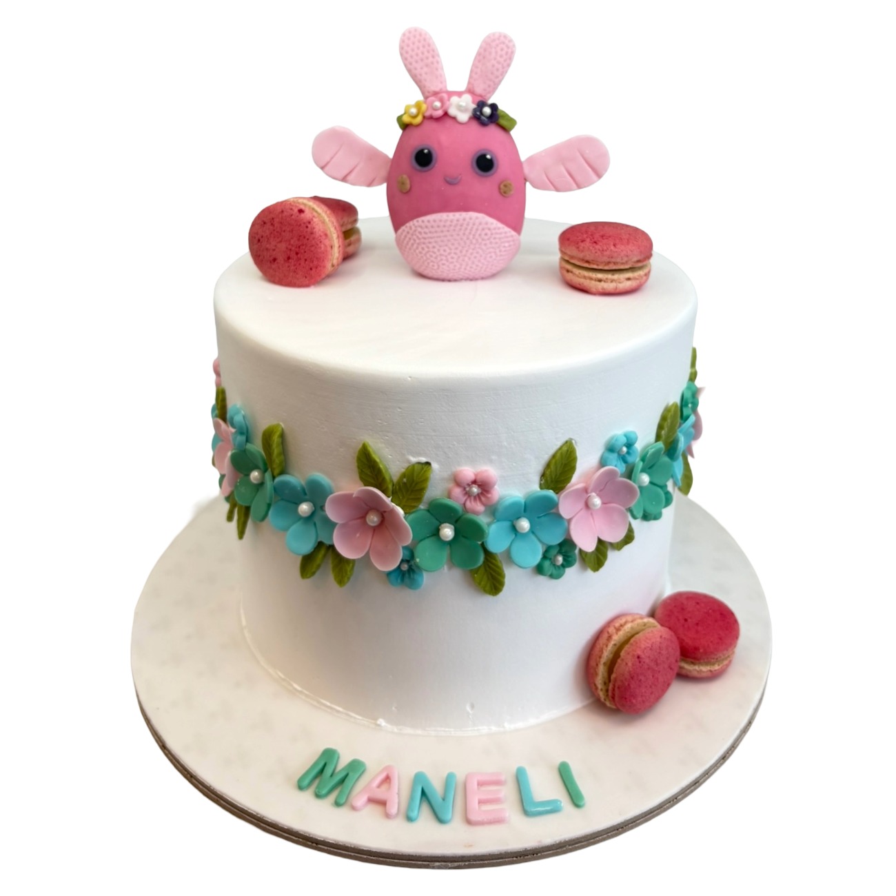 Pastel Floral Bird & Macaron Cake