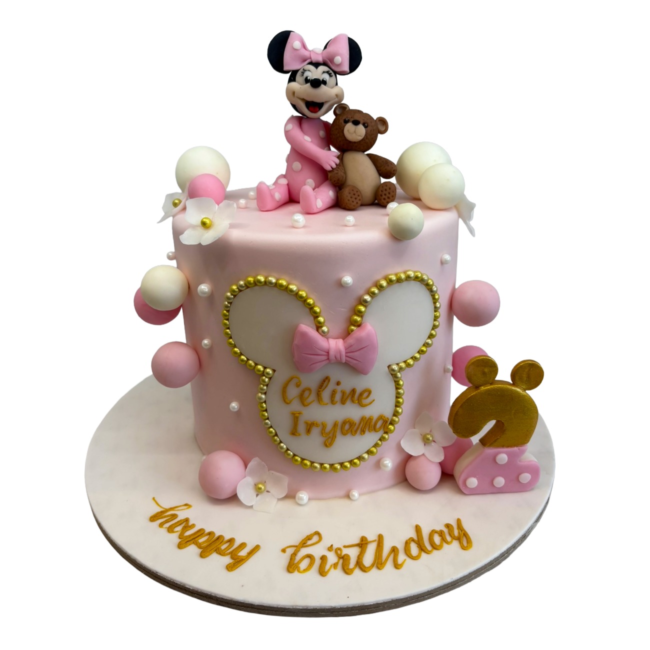 Pastel Minnie & Teddy Birthday Cake