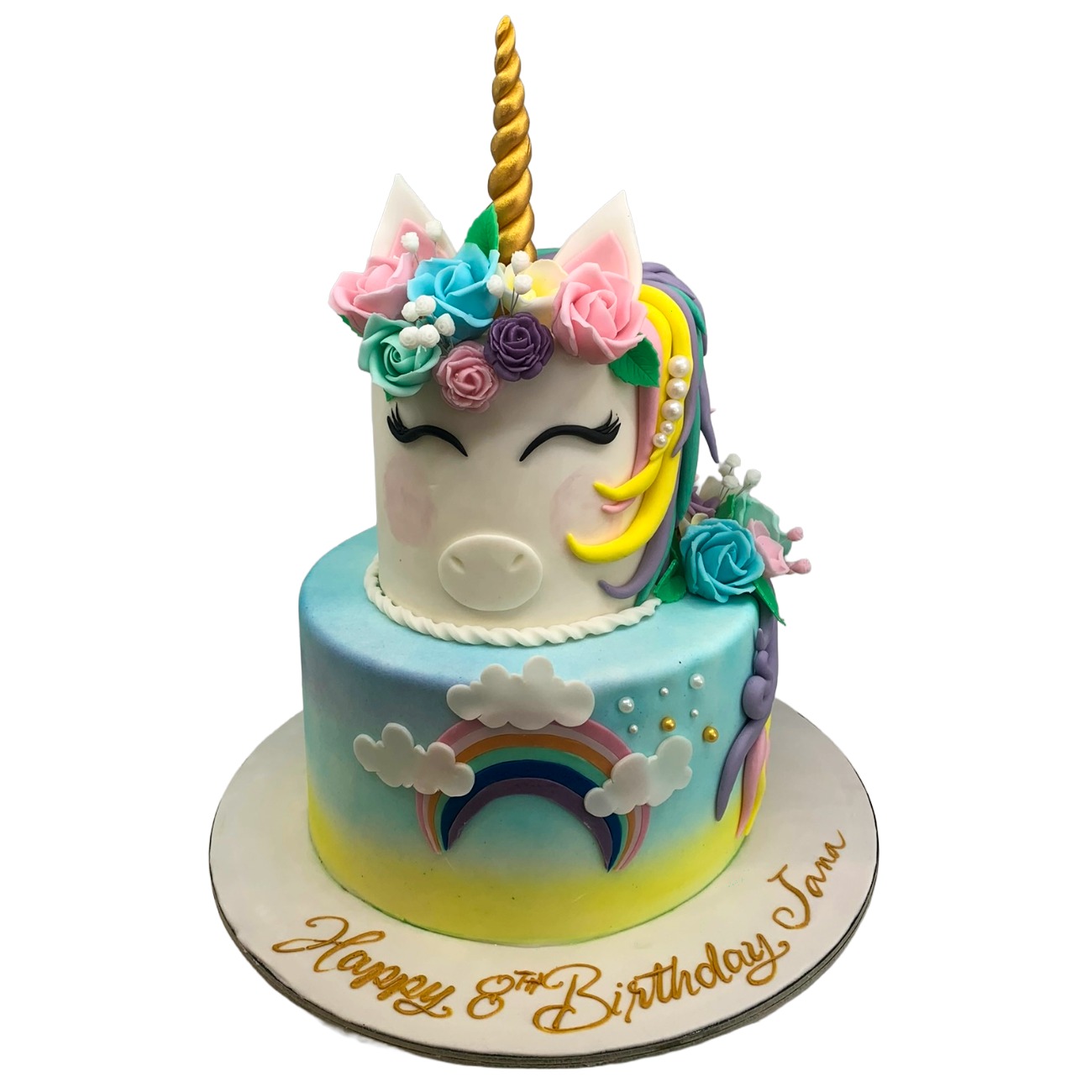 Pastel Rainbow Unicorn Tiered Cake