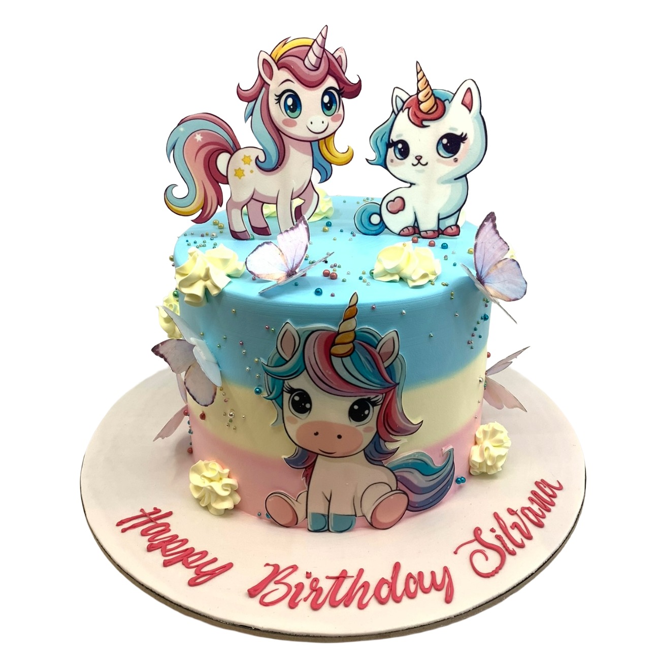 Pastel Trio Unicorn & Kitty Cake