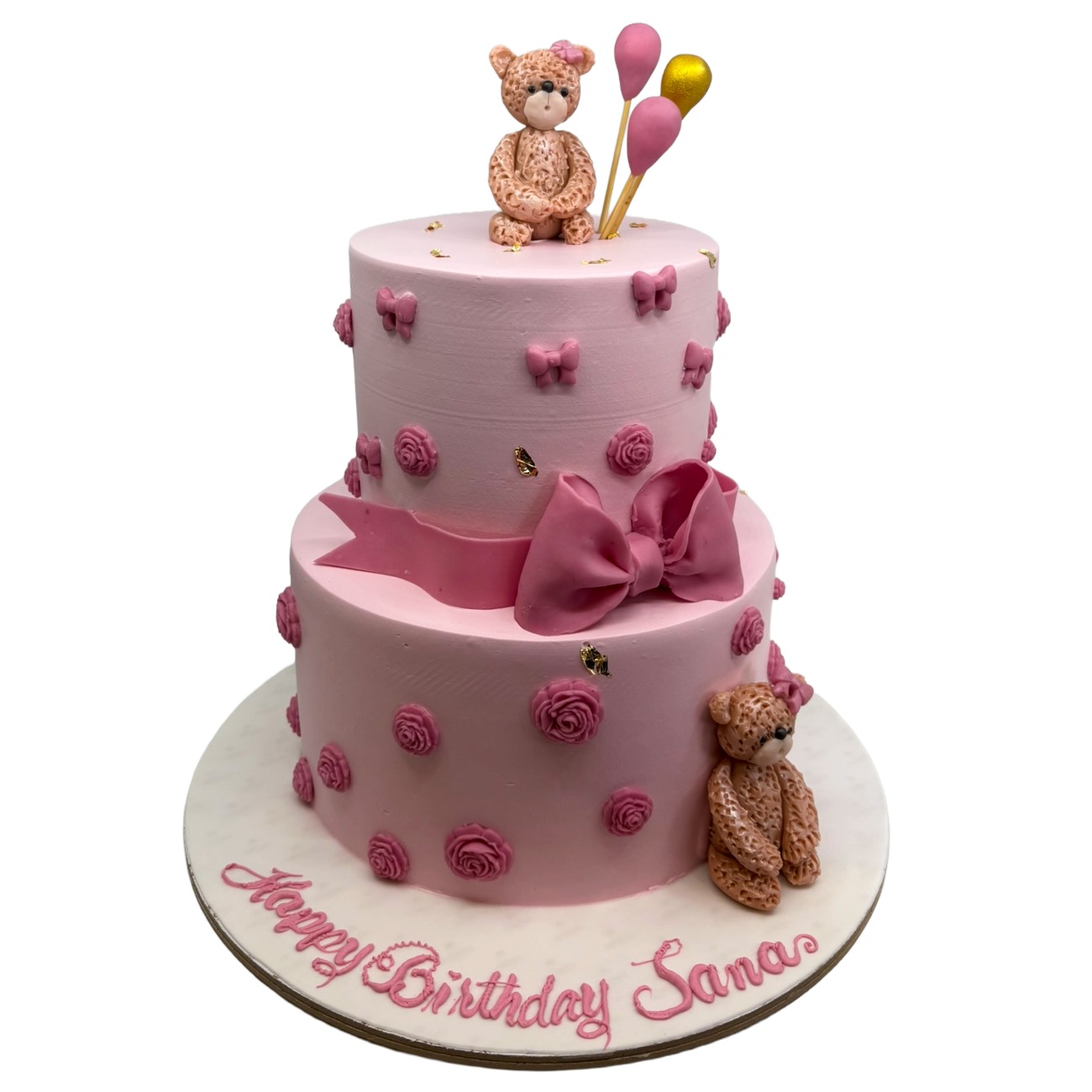 Pink Bow & Teddy Bear Tiered Cake