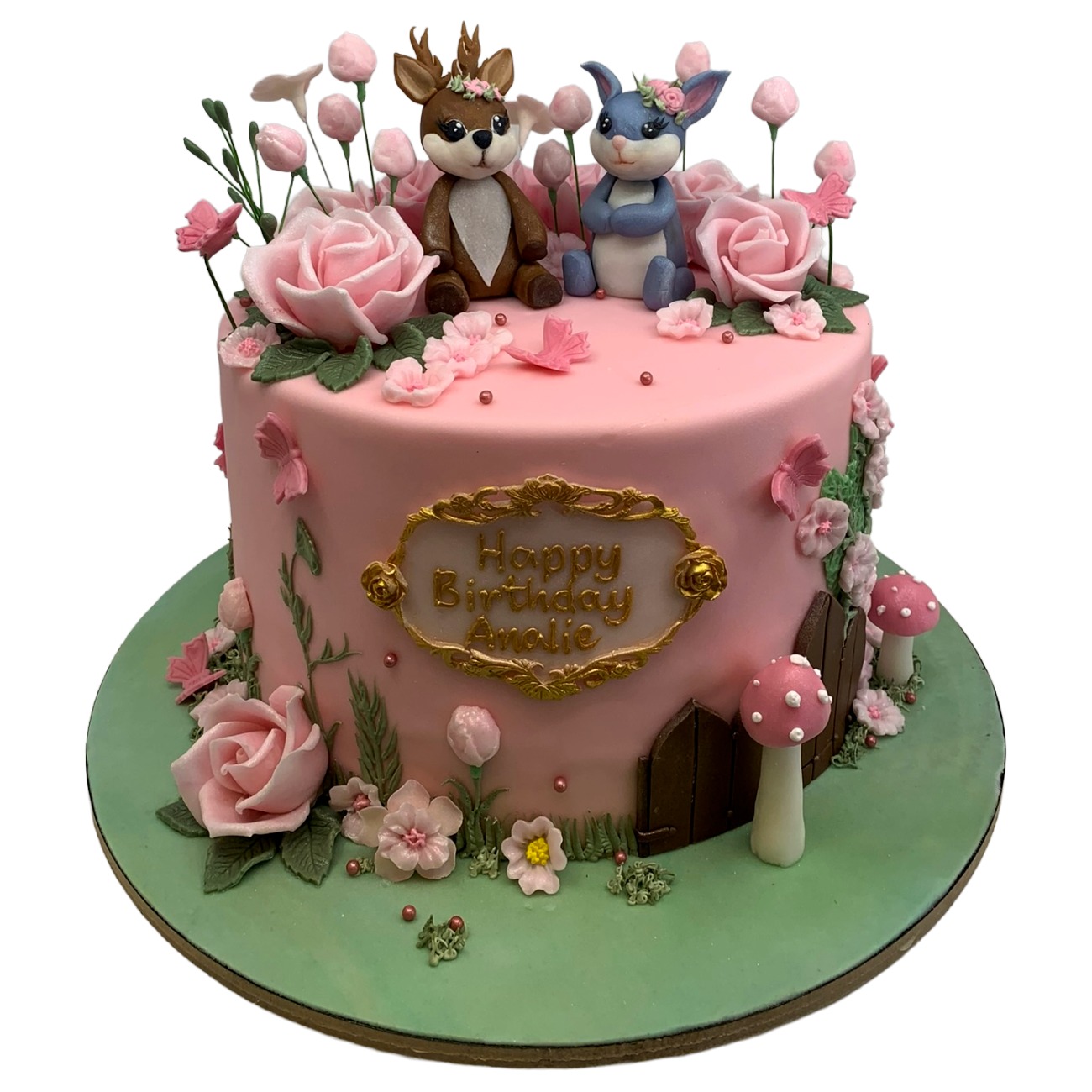 Pink Enchanted Forest Woodland Creatures Cake