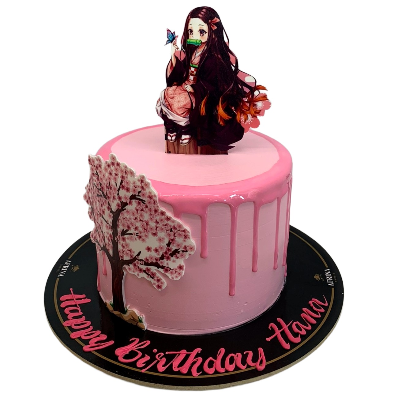 Pink Nezuko Anime Cherry Blossom Drip Cake