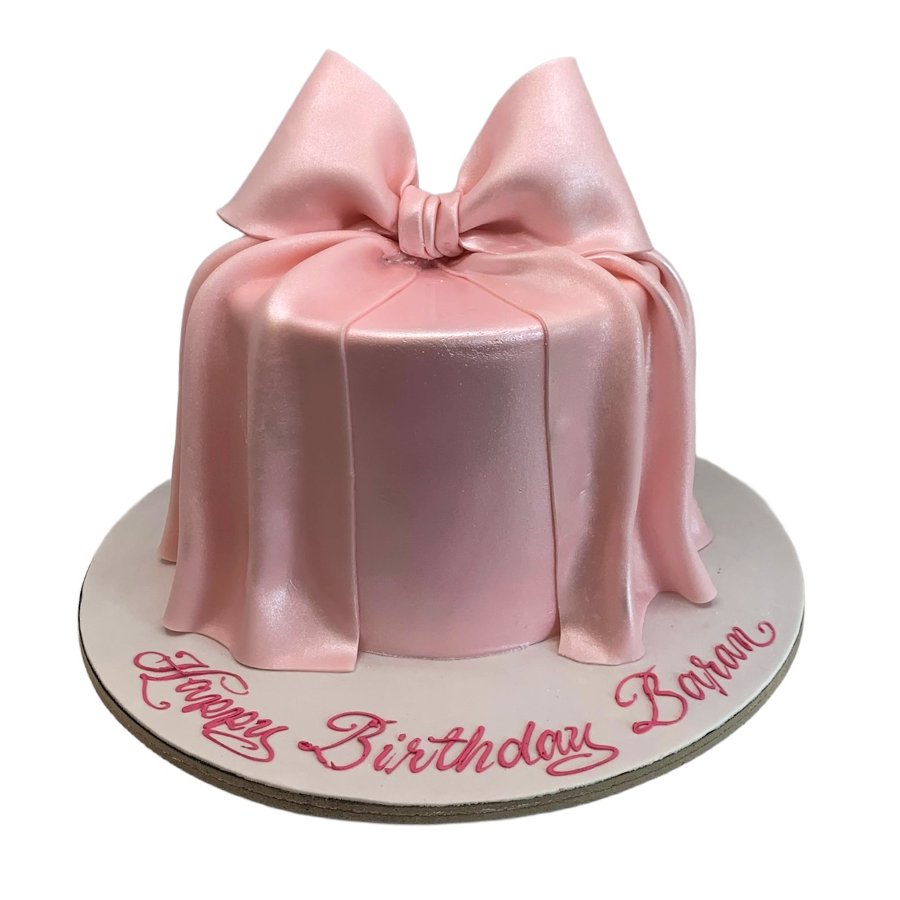 Pink Satin Fondant Glittery Bow Gift Cake