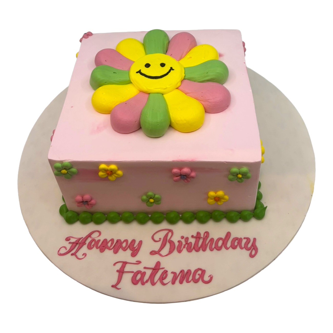Retro Smiley Flower Square Cake