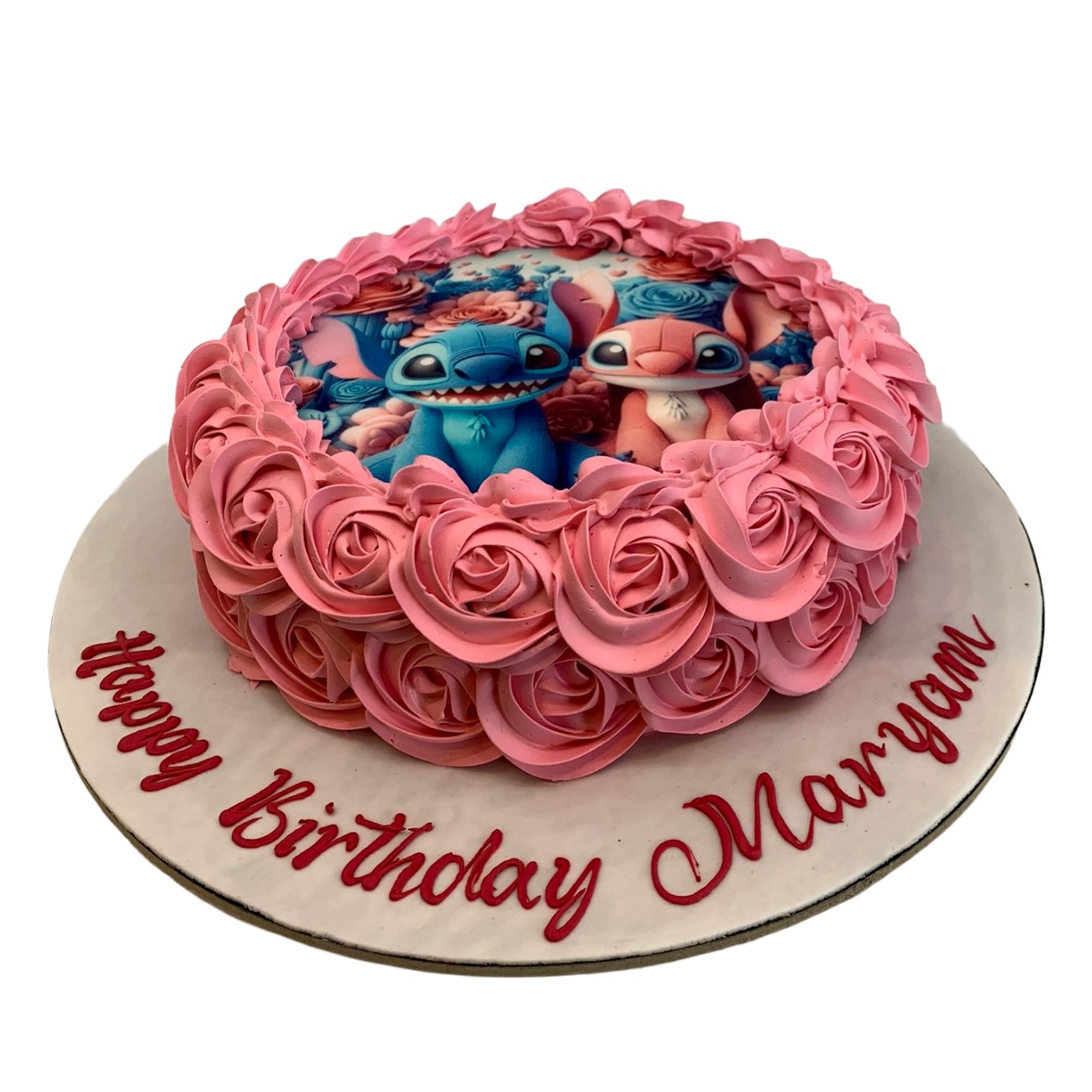 Stitch & Angel Floral Rosette Cake