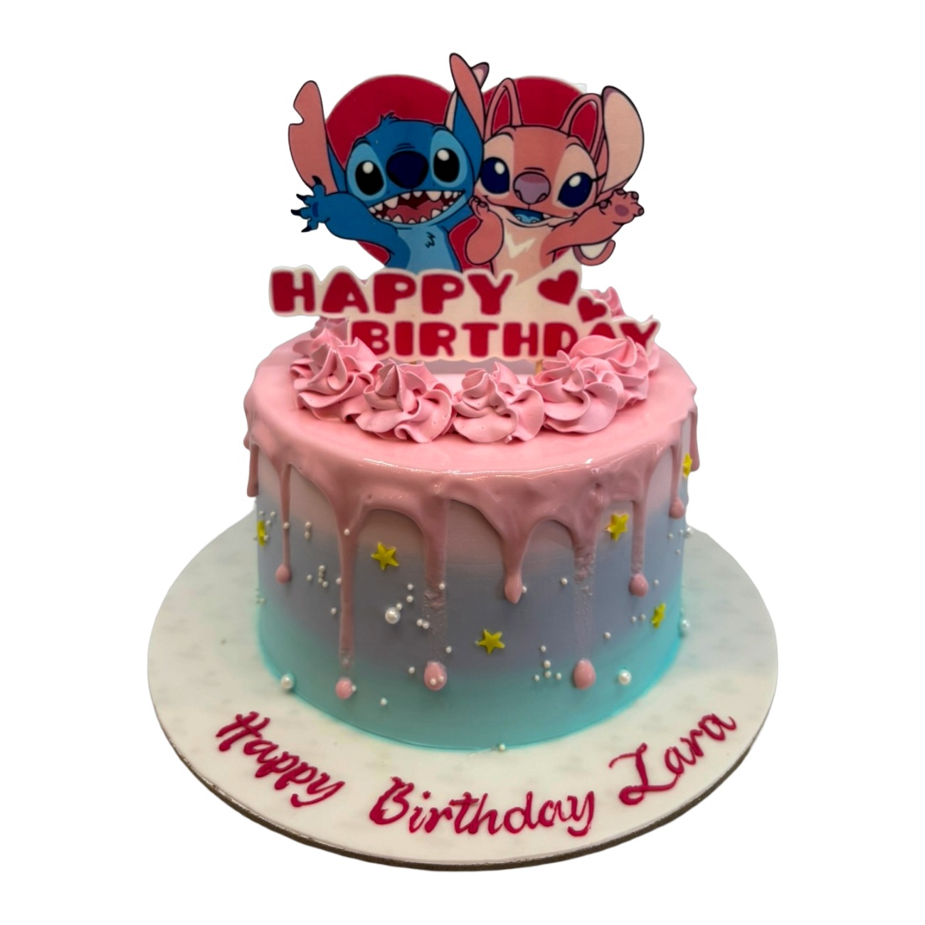 Stitch & Angel Ombre Pink Drip Cake