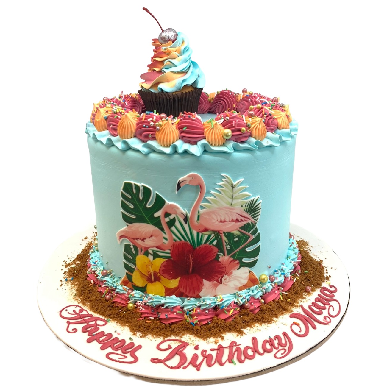Tropical Flamingo & Cupcake Paradise Cake