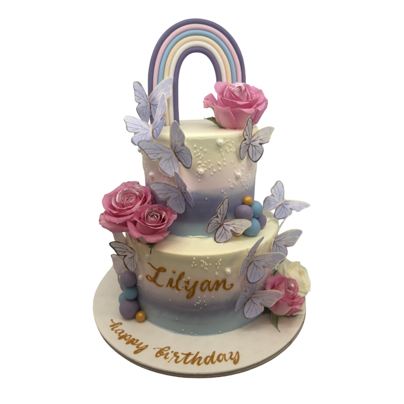Two-Tier Pastel Dream & Butterfly Cake
