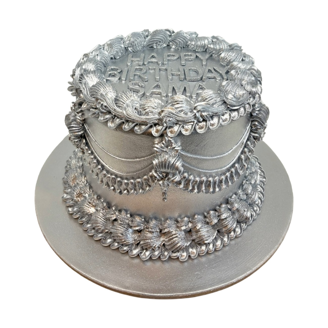 Vintage Metallic Silver Baroque Cake