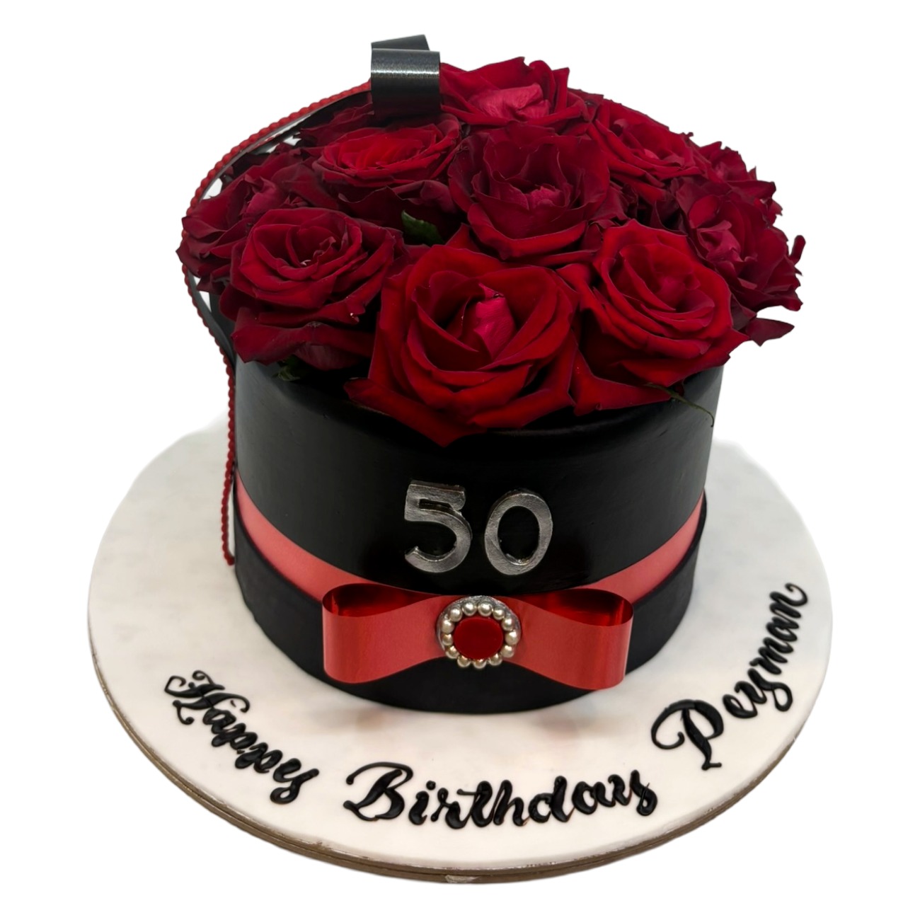 Golden 50th Rose Box Cake
