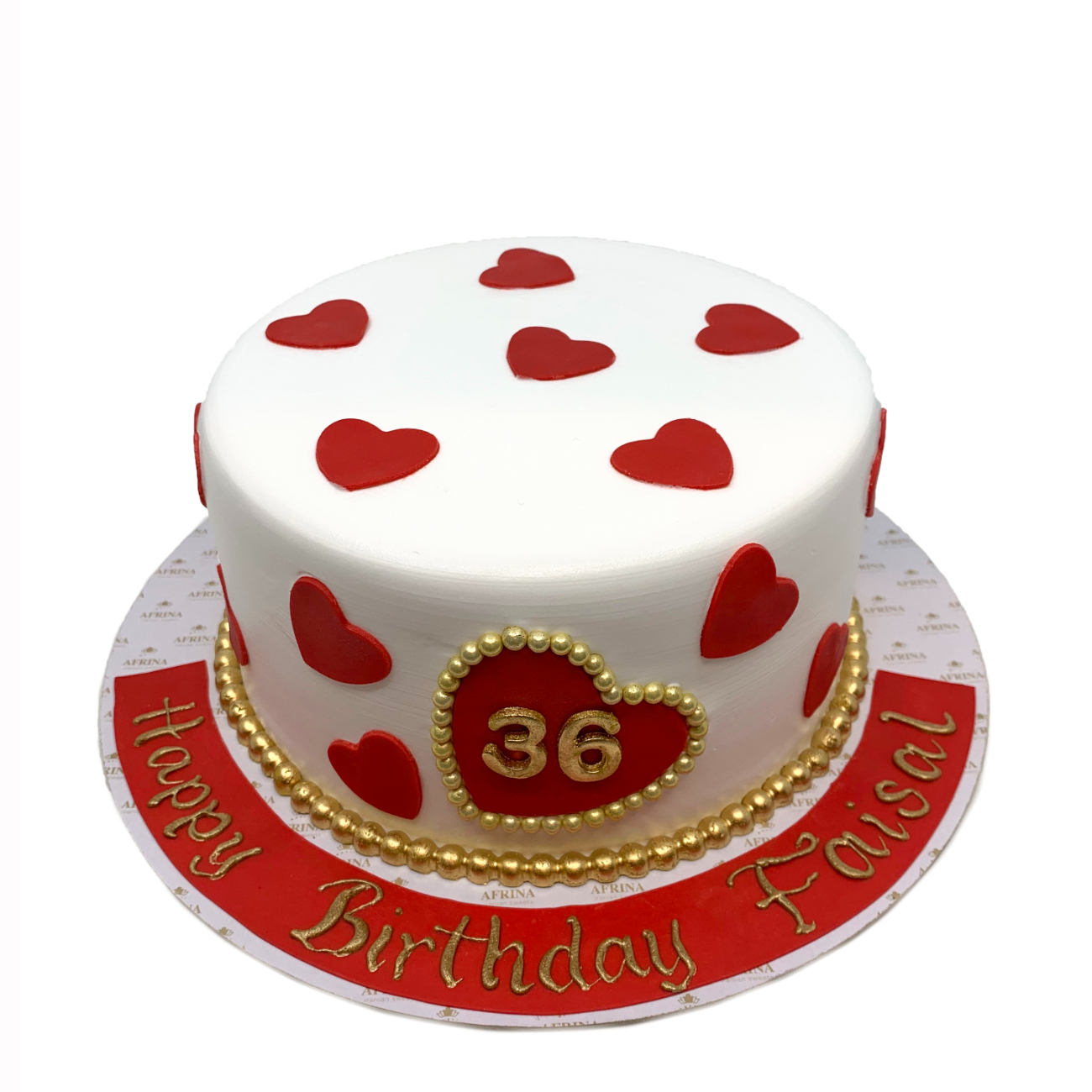 Golden Beaded Crimson Heart Cake