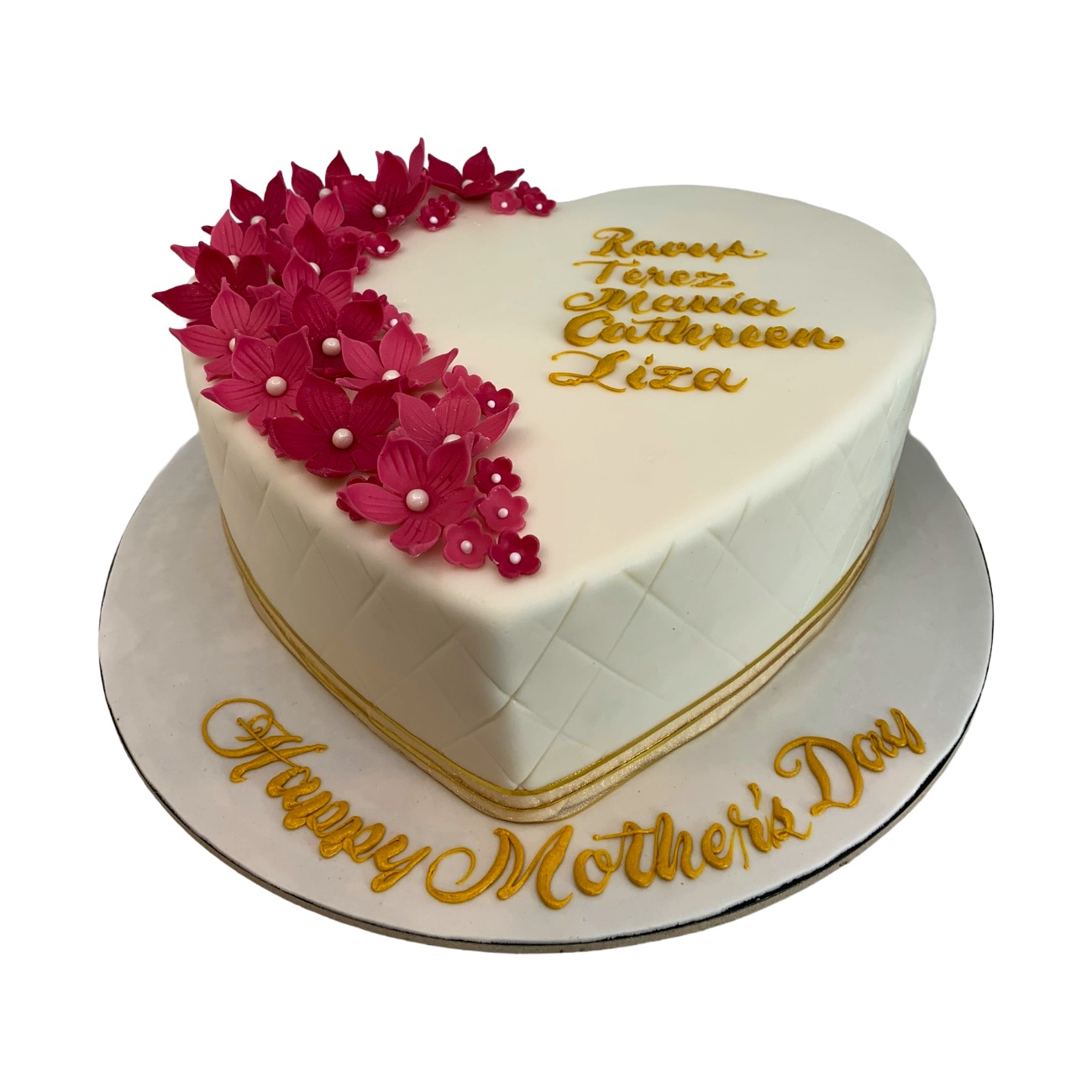 Magenta Floral Elegance Heart Cake