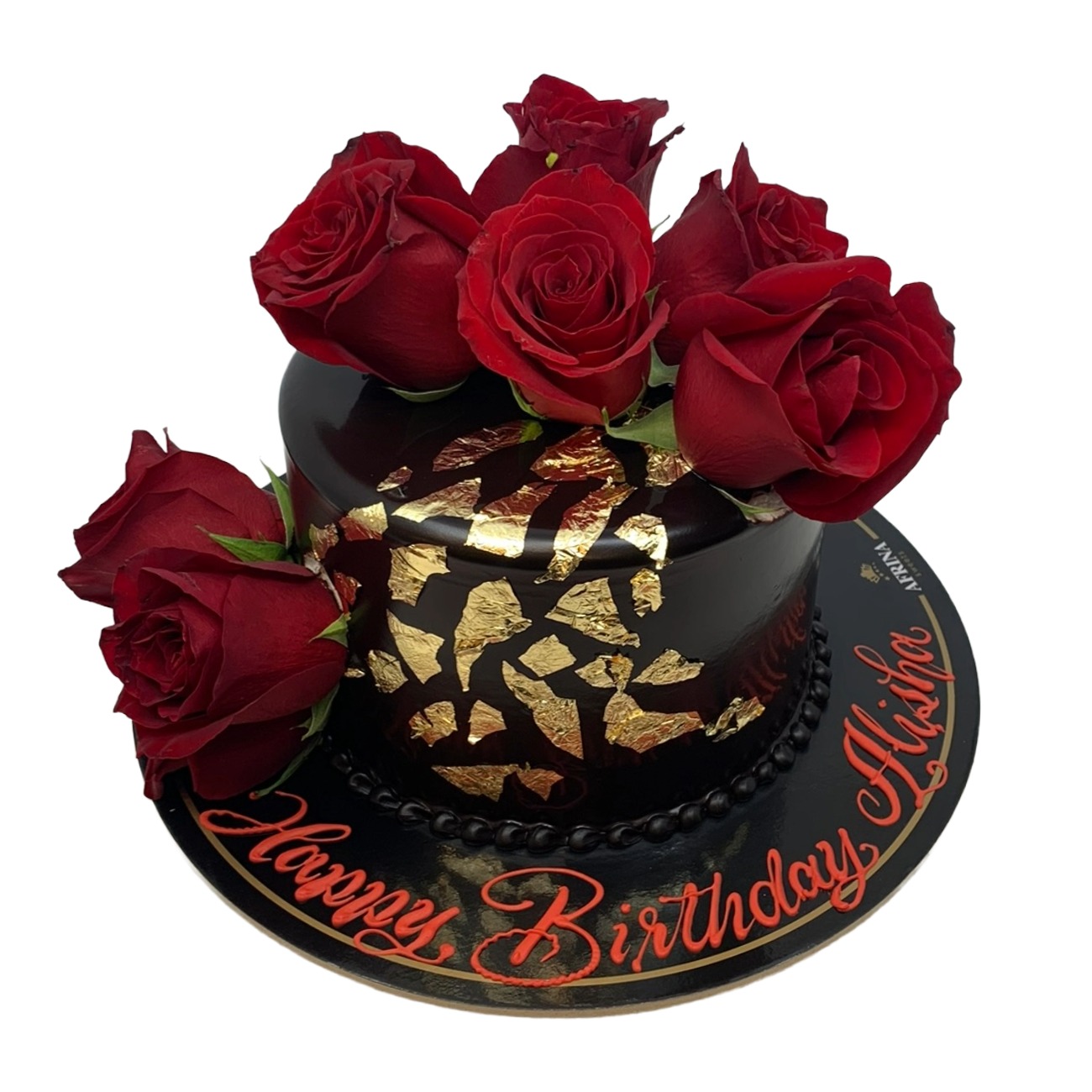 Midnight Gold & Crimson Rose Cake