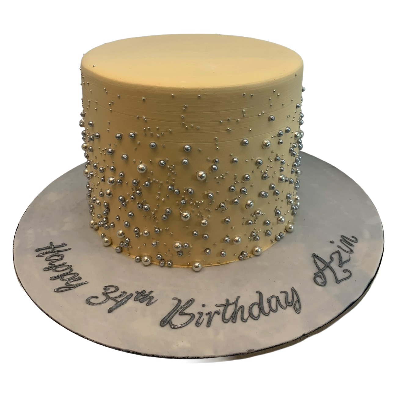 Muted Gold & Silver Beaded Cake