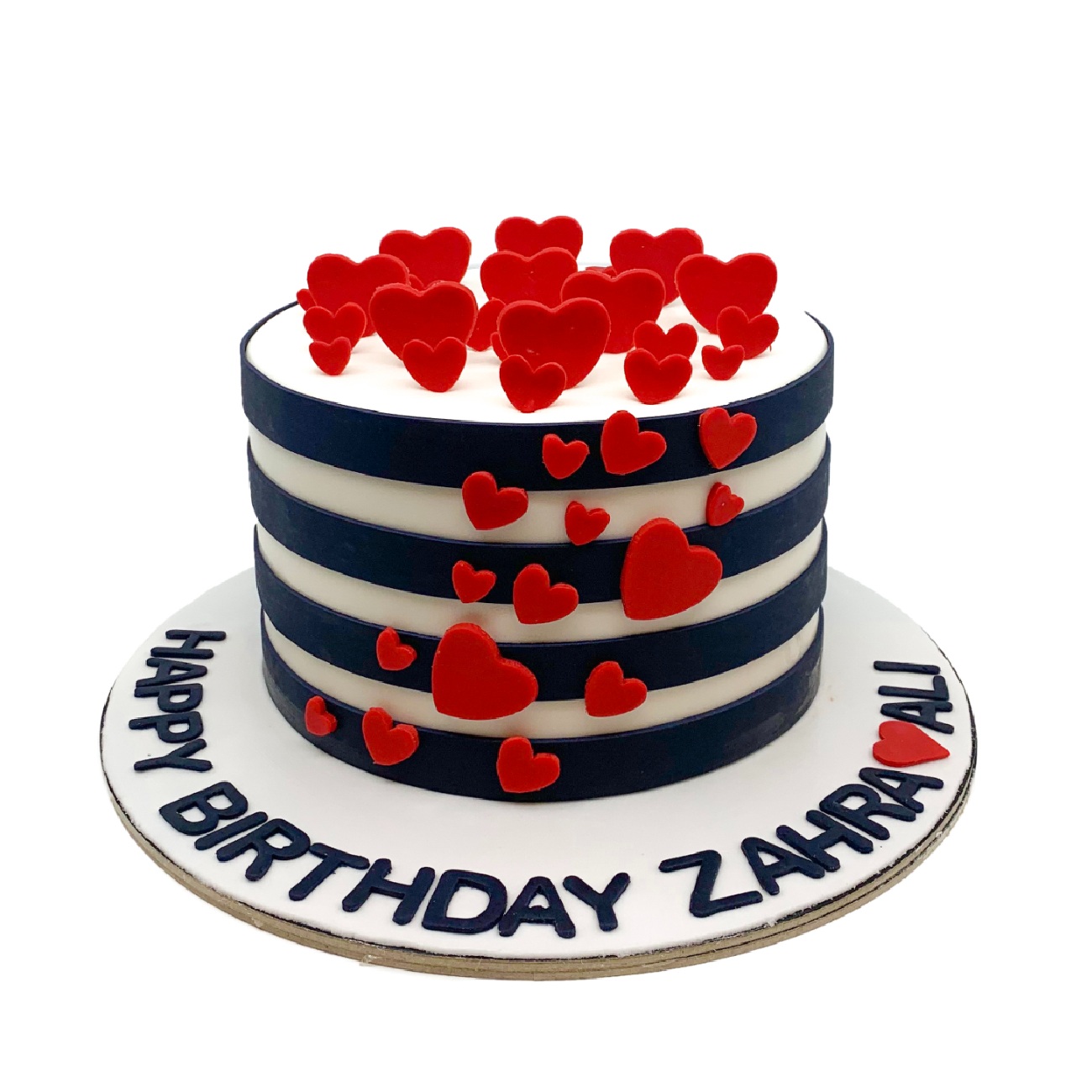 Navy & White Striped Heart Cake