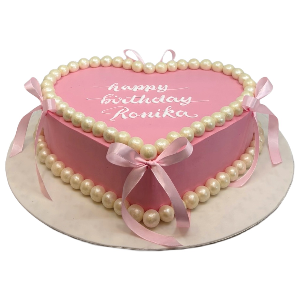 Pink Cream White Pearl Heart Cake