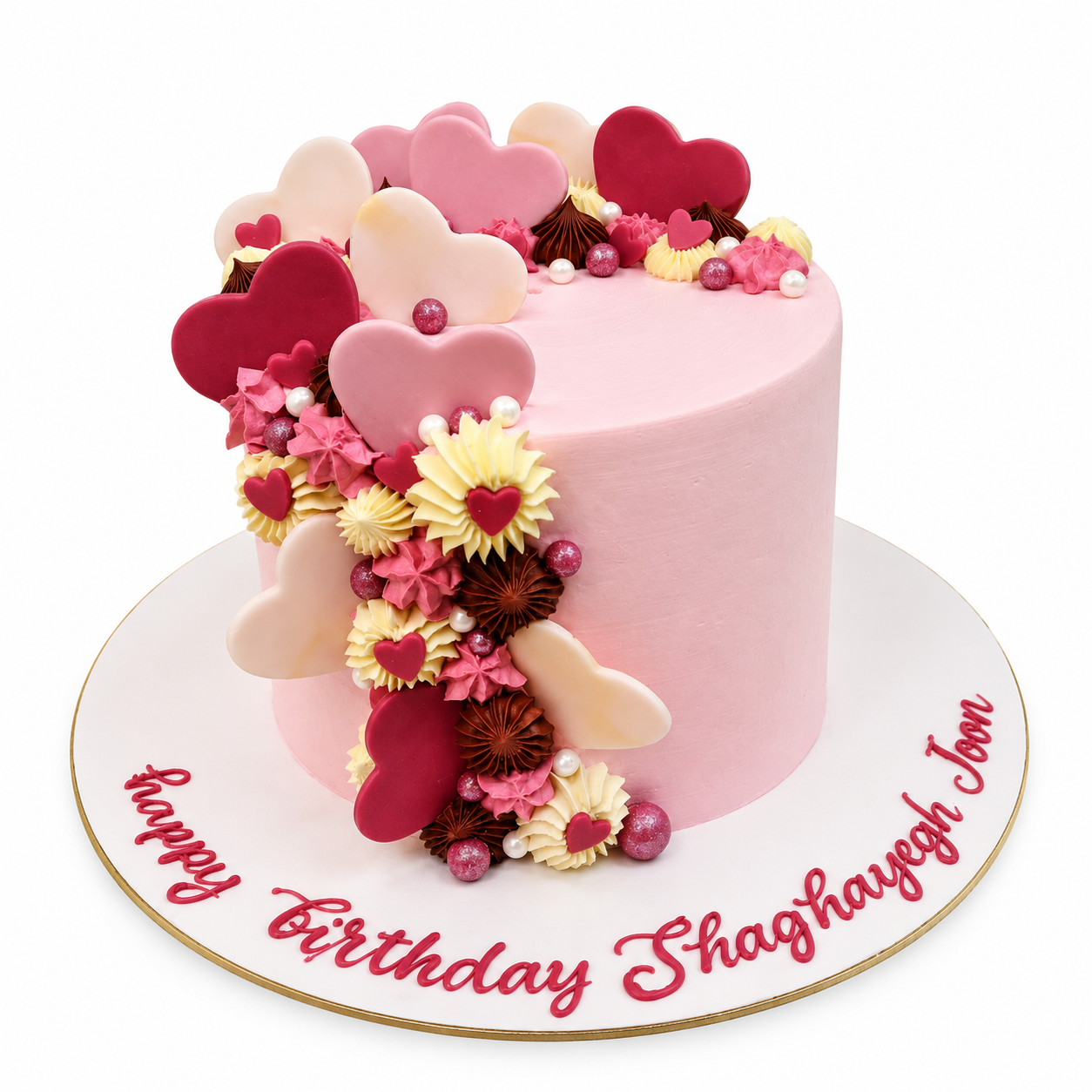 Romantic Pink Heart Cascade Birthday Cake