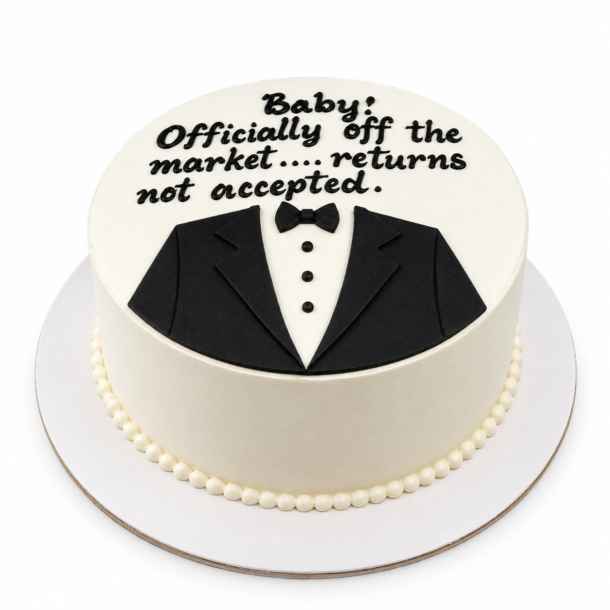 Tuxedo Cake with Playful Retirement Message