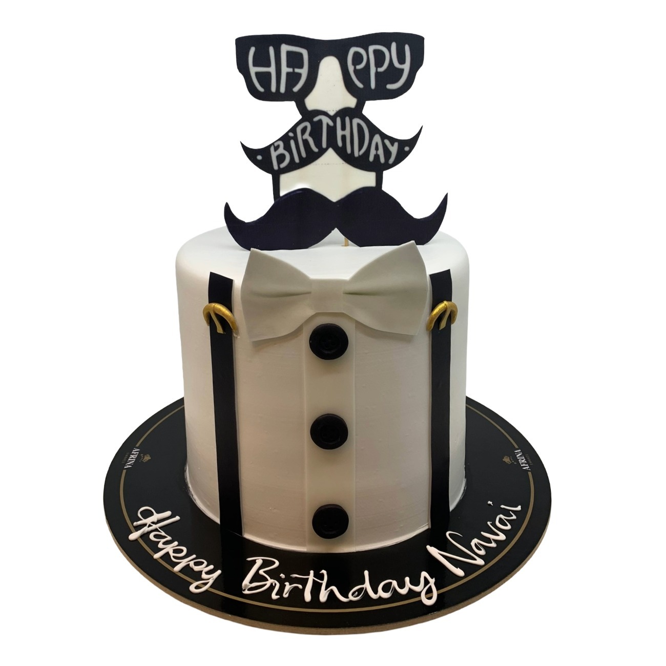 Tuxedo and Mustache Birthday Cake