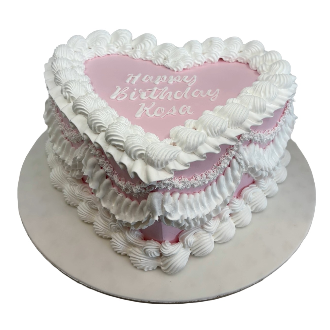 Vintage Pink Ruffle Heart Cake