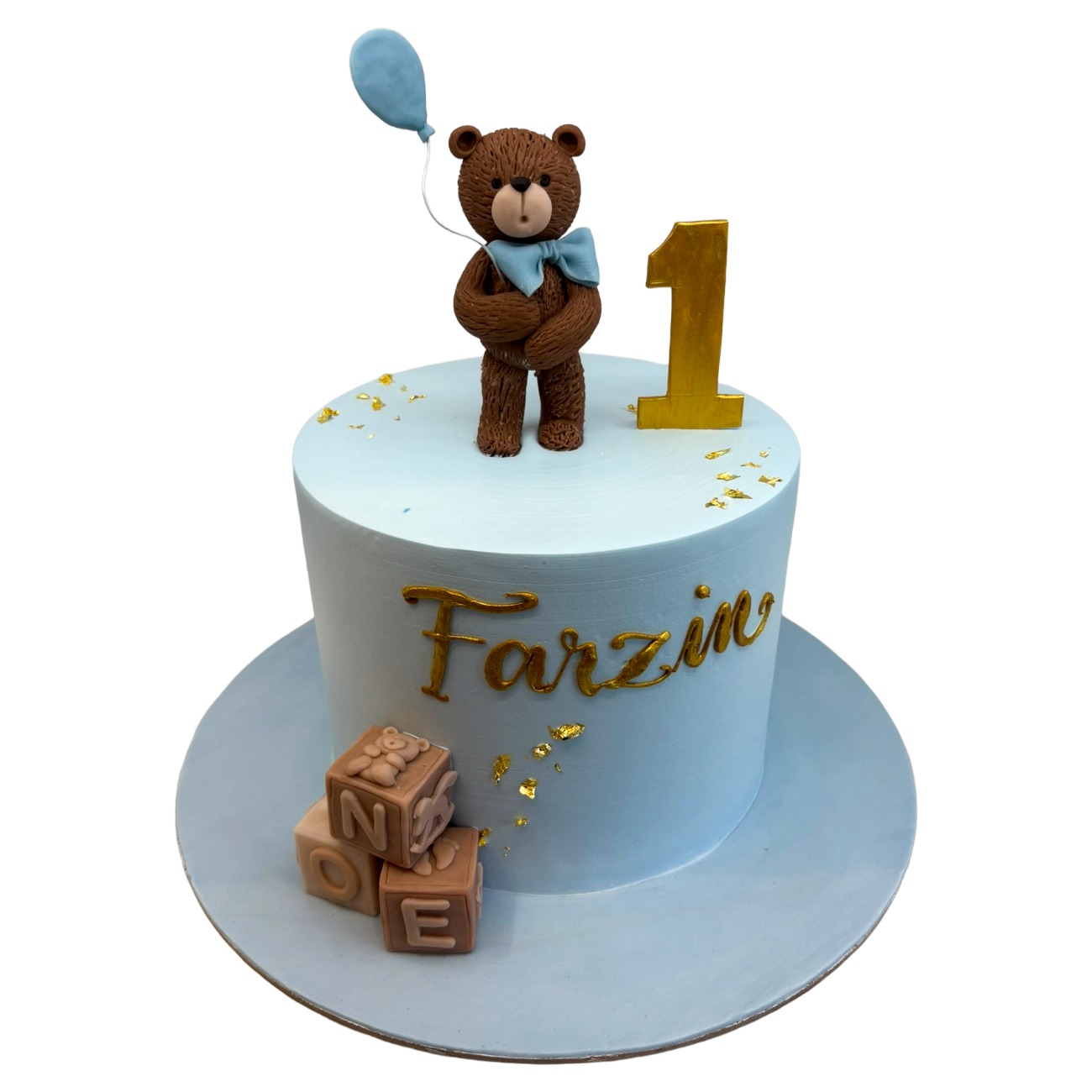 Blue Teddy Bear 1st Birthday Cake