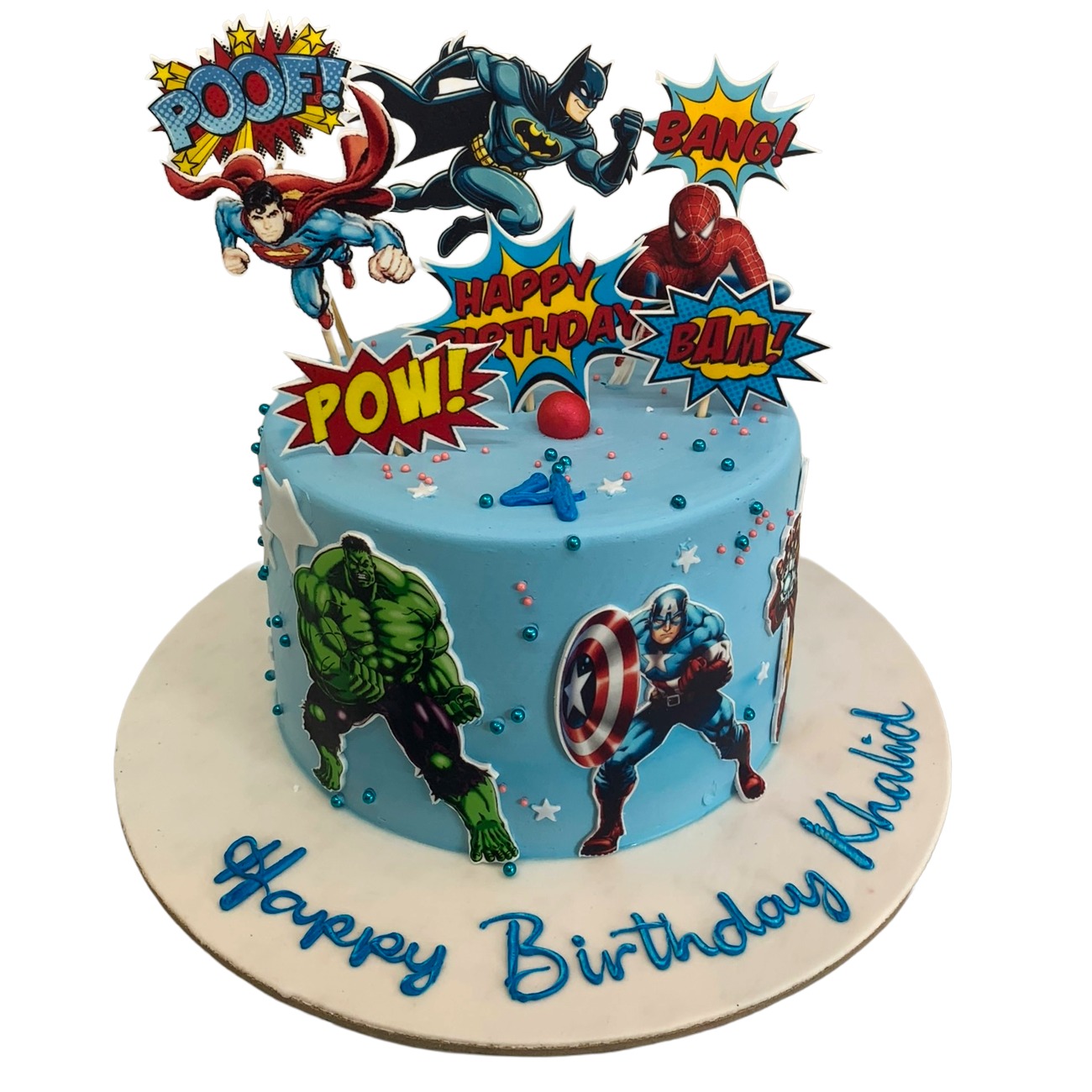 Blue Ultimate Avengers Superheroes Cake