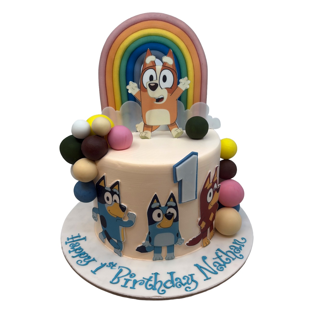 Bluey Rainbow First Birthday Cake
