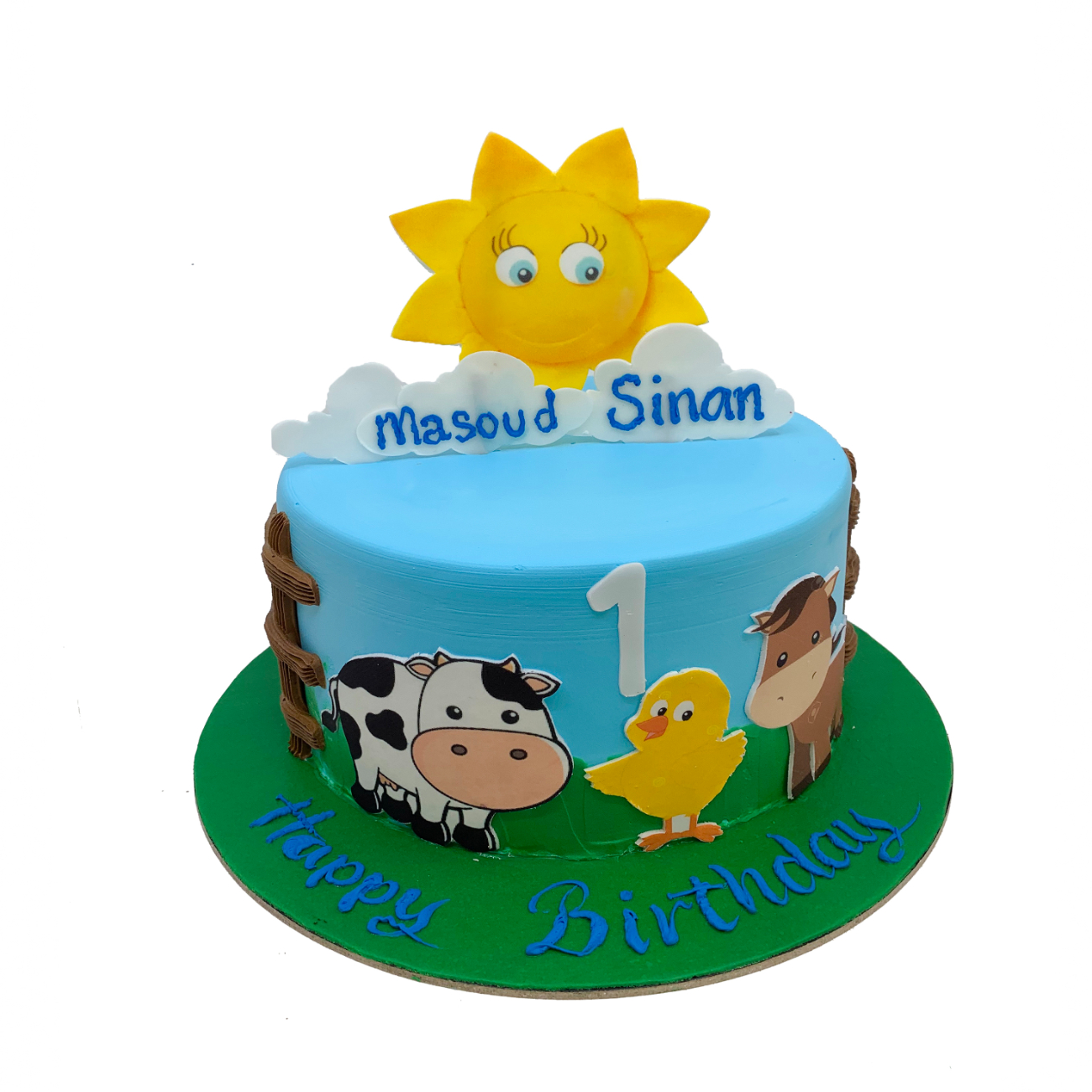 Cheerful Sunny Farm Friends Birthday Cake