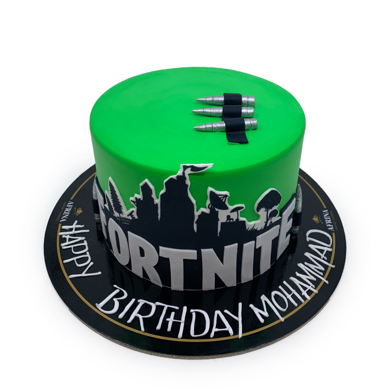 Fortnite Battle Ground Green Silhouette Celebration Cake