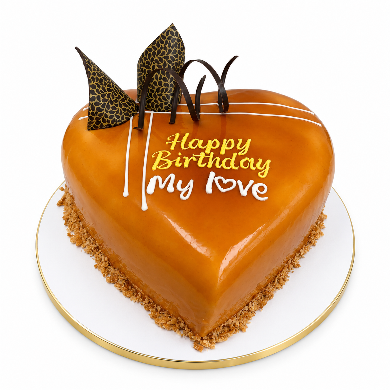Glossy Caramel Heart Birthday Cake
